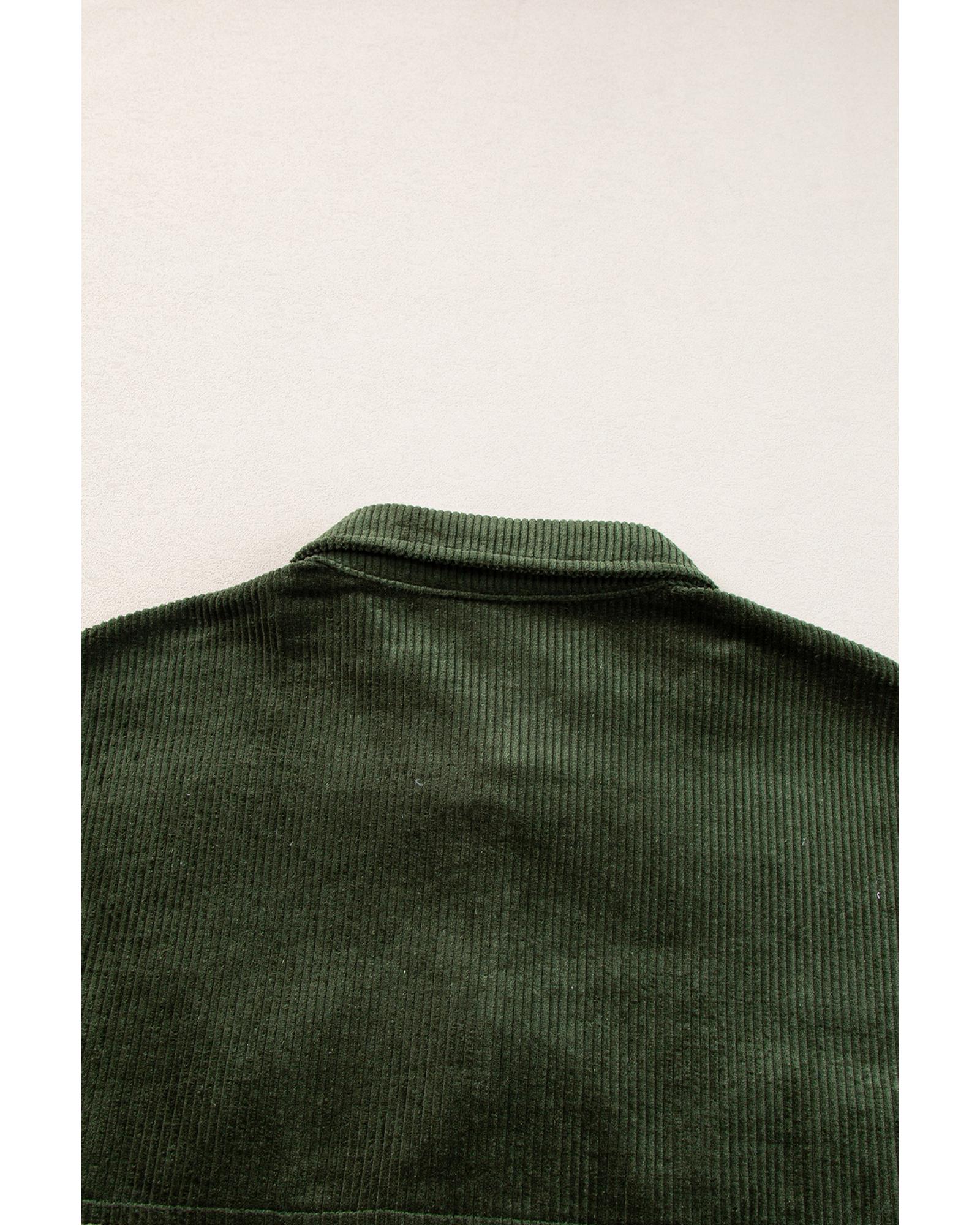 Blackish Green Snap Buttons Colorblock Plaid Shacket - L