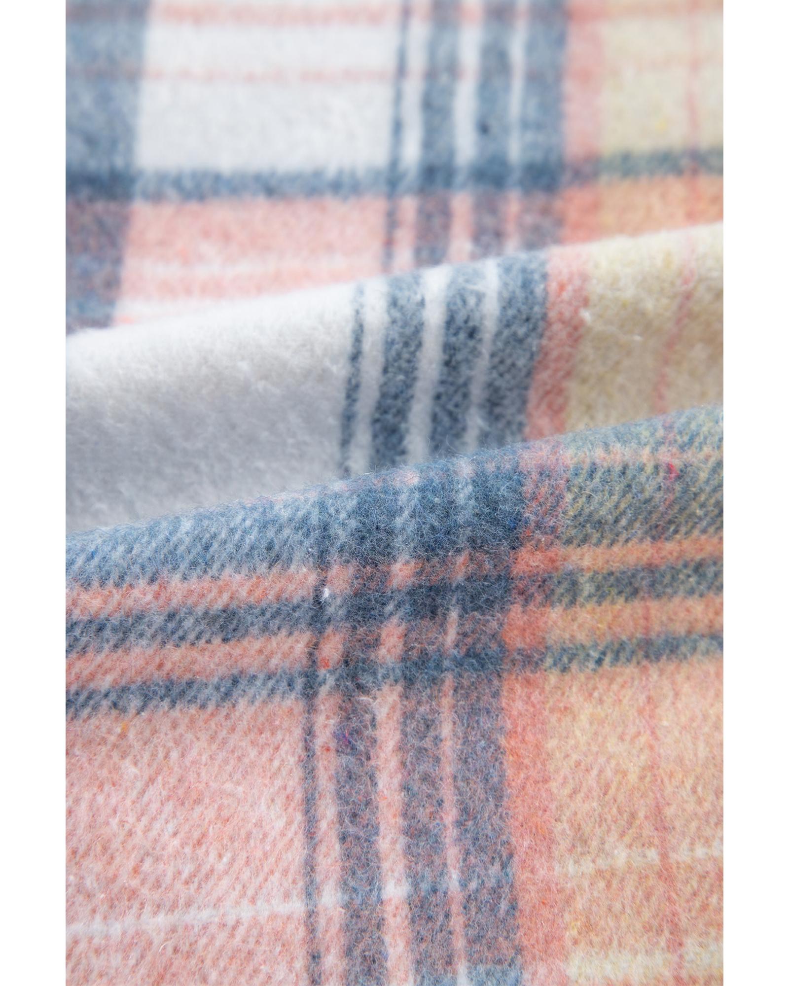 Light Pink Plaid Corduroy Patchwork Chest Pocket Shacket - XL