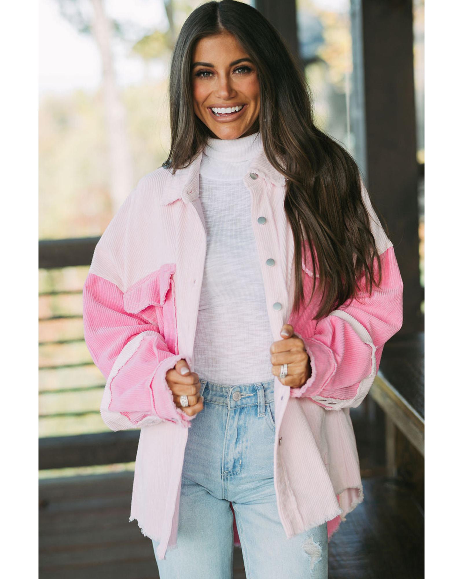 Delicacy Two-tone Color Exposed Seam Corduroy Shacket - L