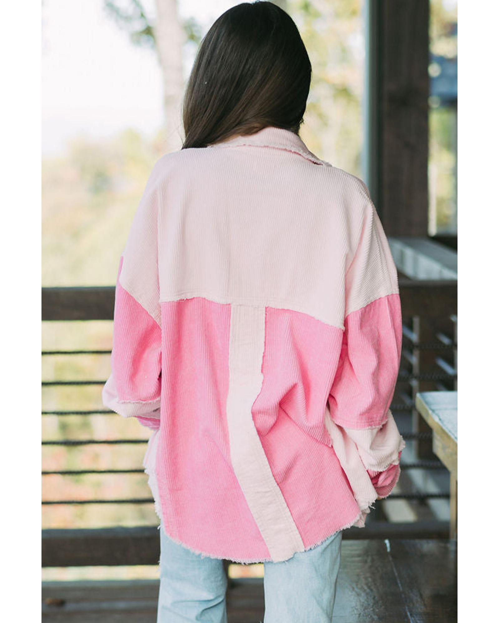 Delicacy Two-tone Color Exposed Seam Corduroy Shacket - L