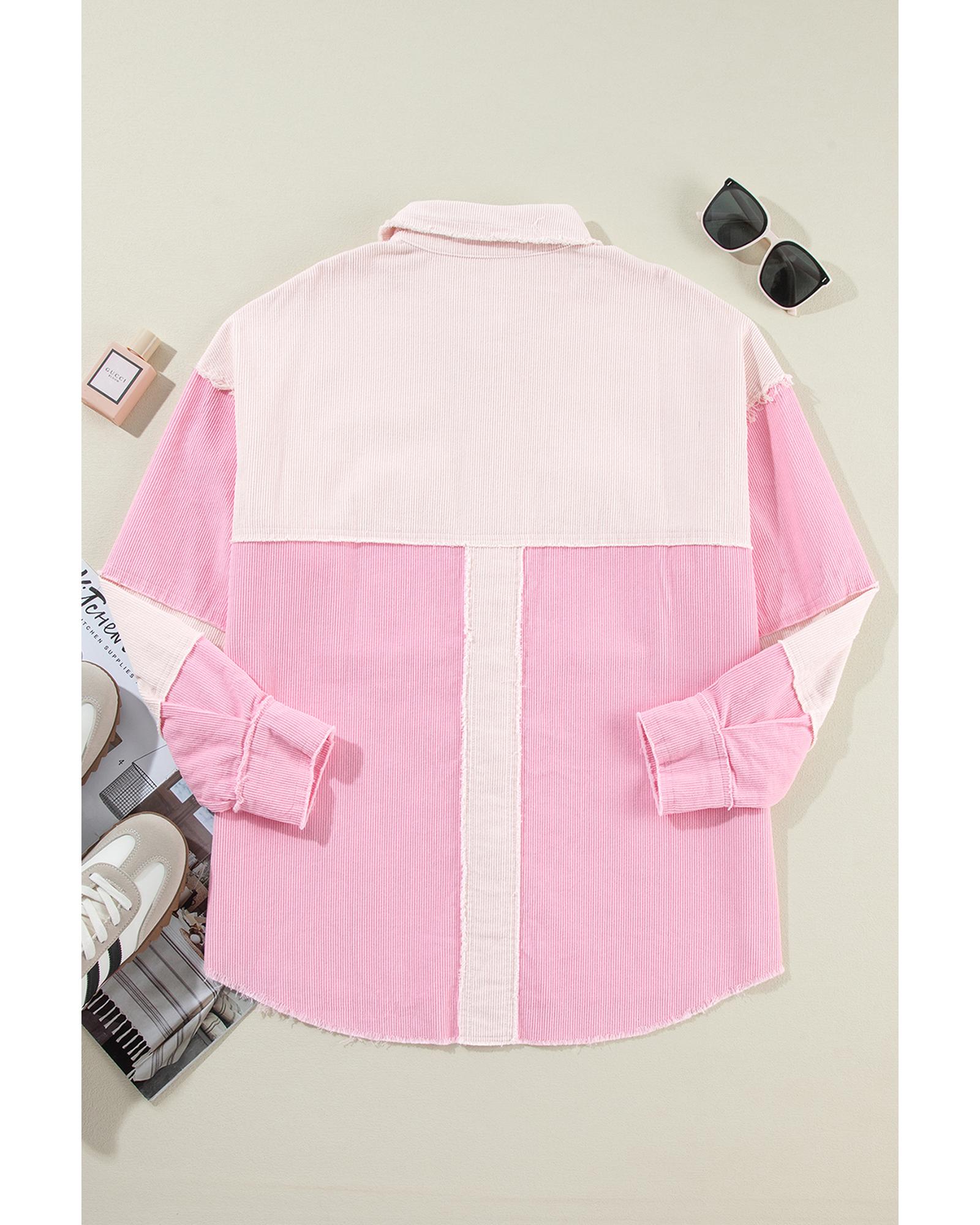 Delicacy Two-tone Color Exposed Seam Corduroy Shacket - L