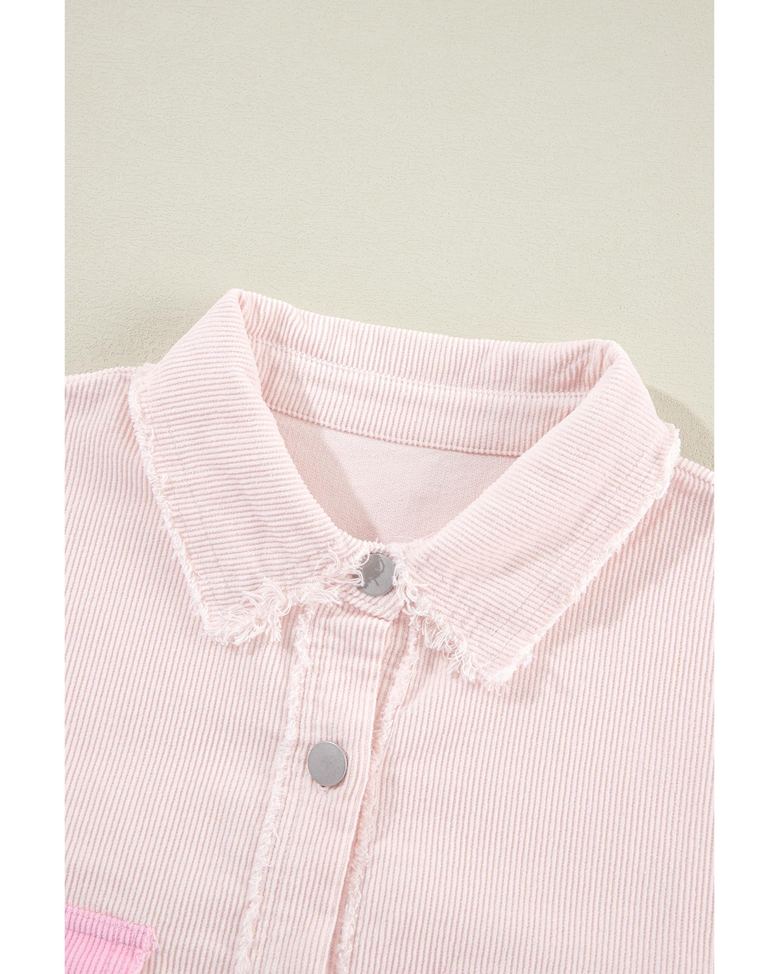 Delicacy Two-tone Color Exposed Seam Corduroy Shacket - L