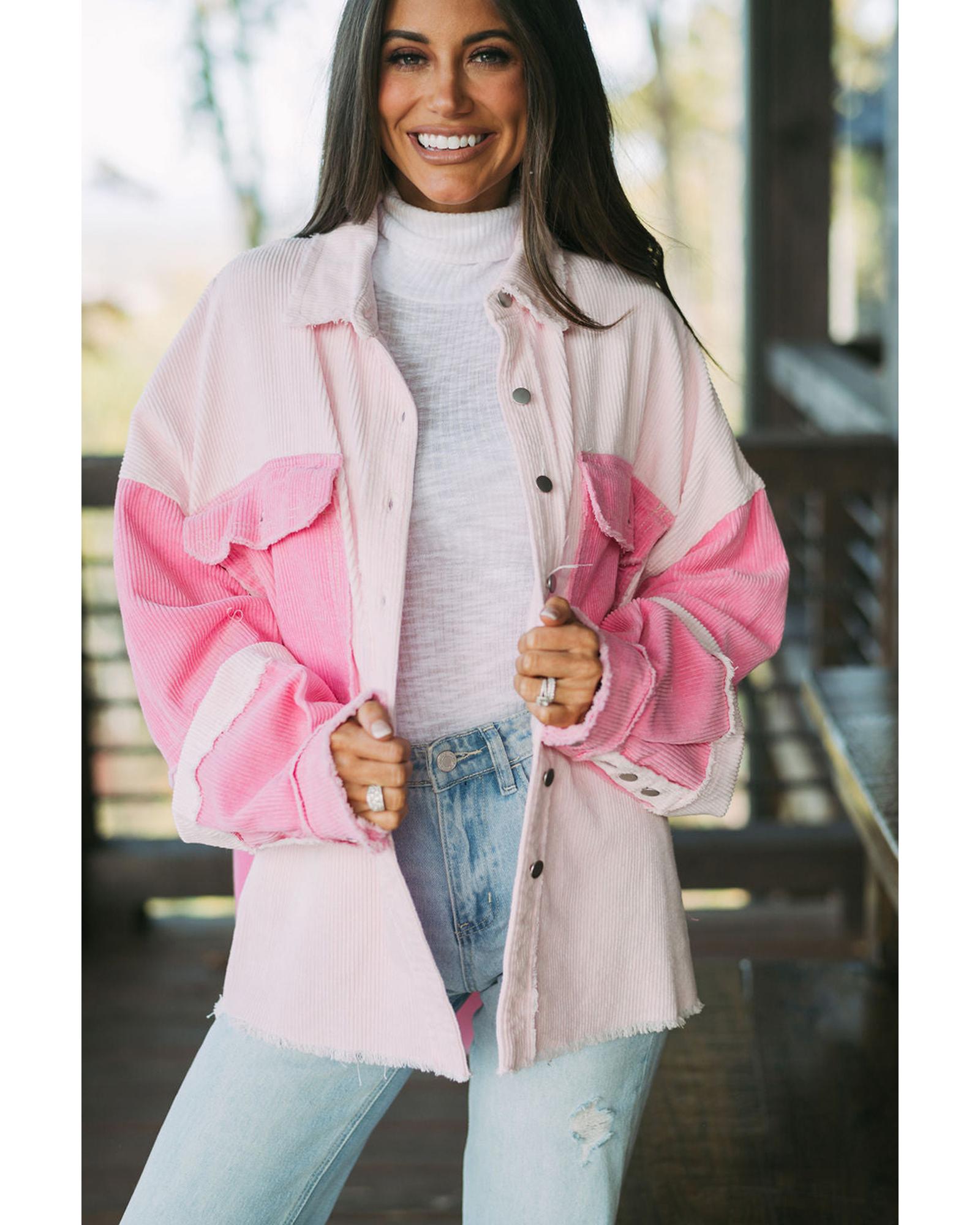 Delicacy Two-tone Color Exposed Seam Corduroy Shacket - S