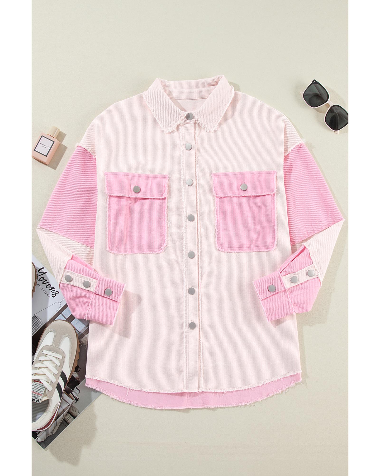 Delicacy Two-tone Color Exposed Seam Corduroy Shacket - S