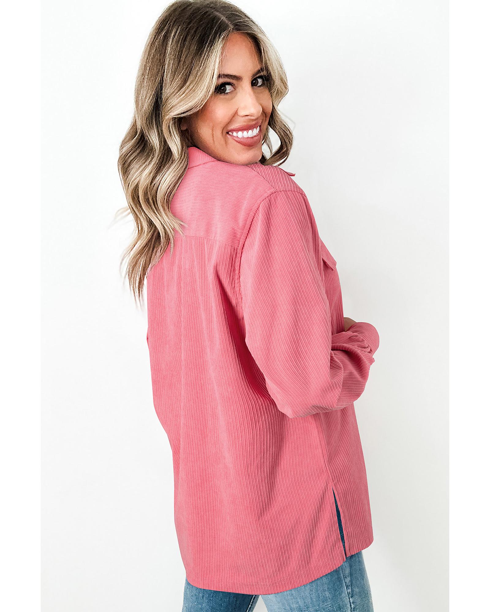 Bonbon Corduroy Flap Detail Button Up Split Shacket - M