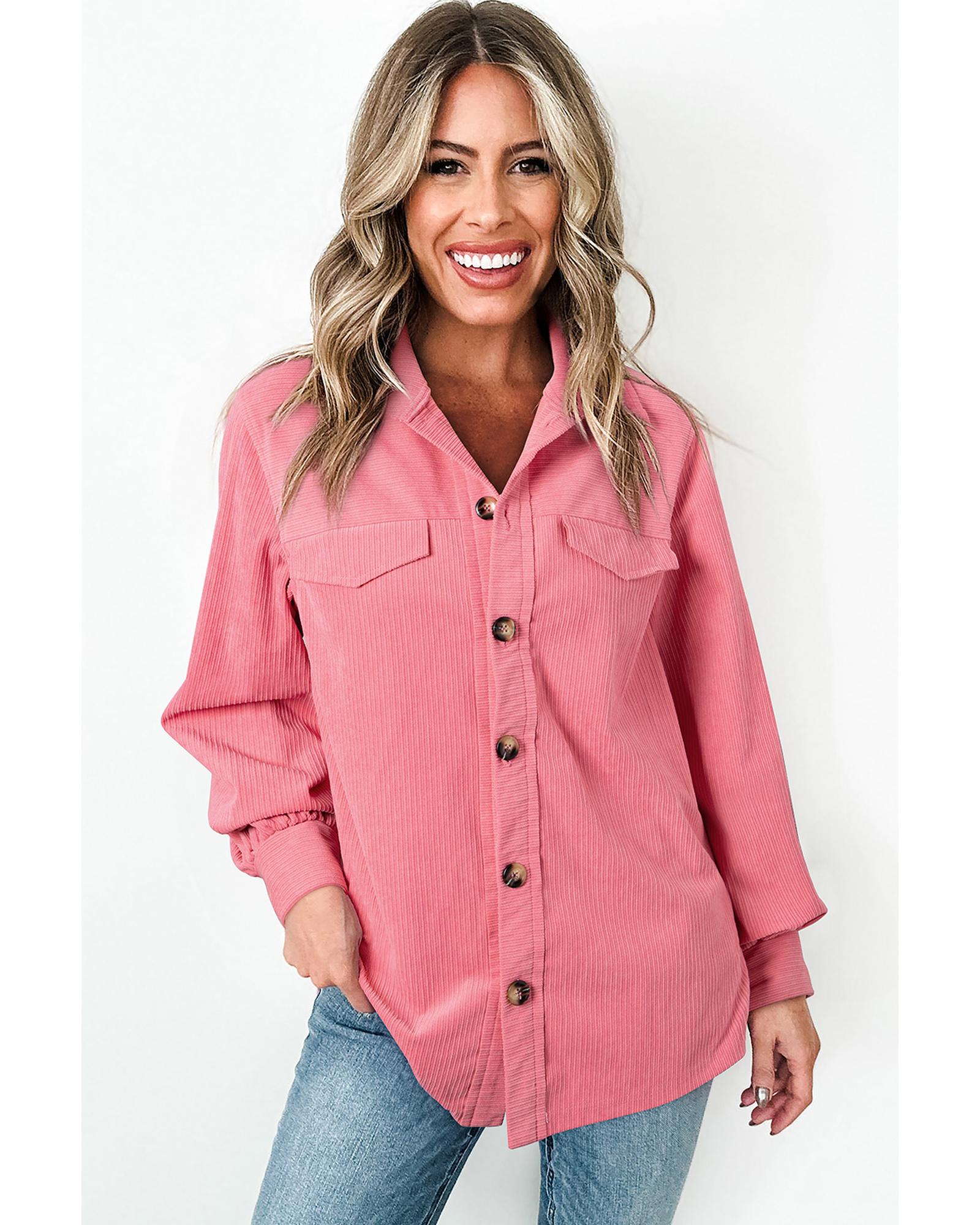 Bonbon Corduroy Flap Detail Button Up Split Shacket - M