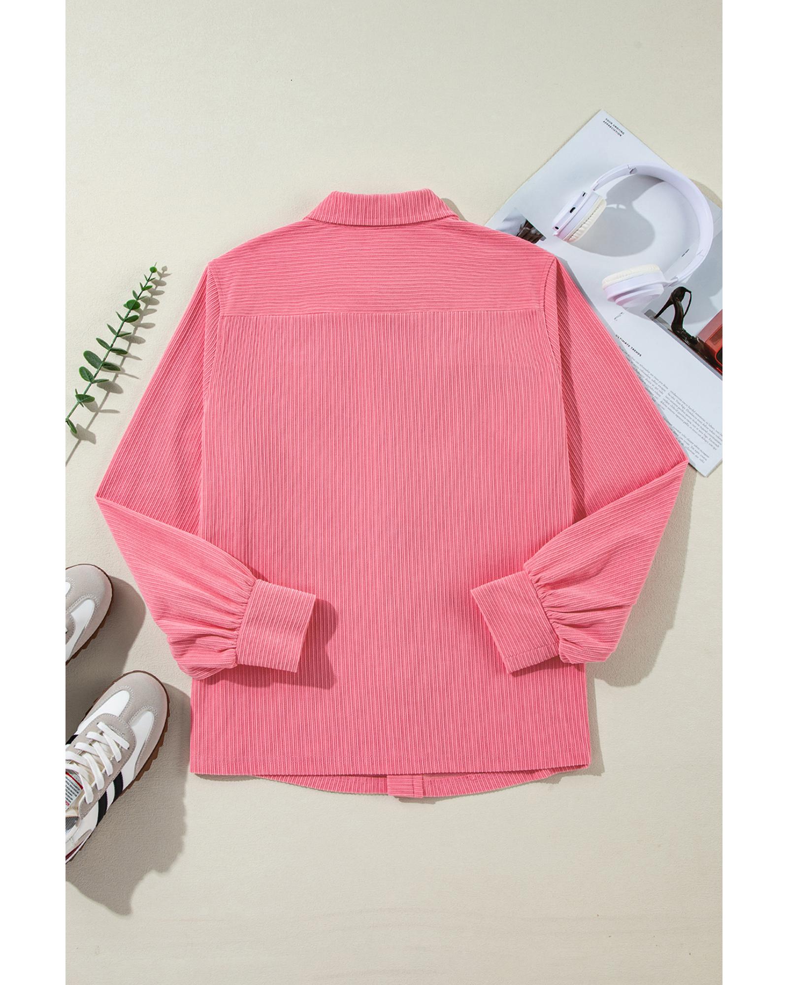 Bonbon Corduroy Flap Detail Button Up Split Shacket - S