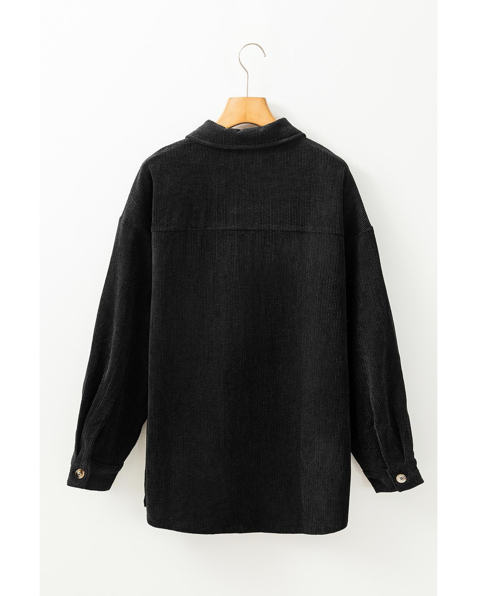 Black Corduroy Flap Pocket Button Up Shacket - M