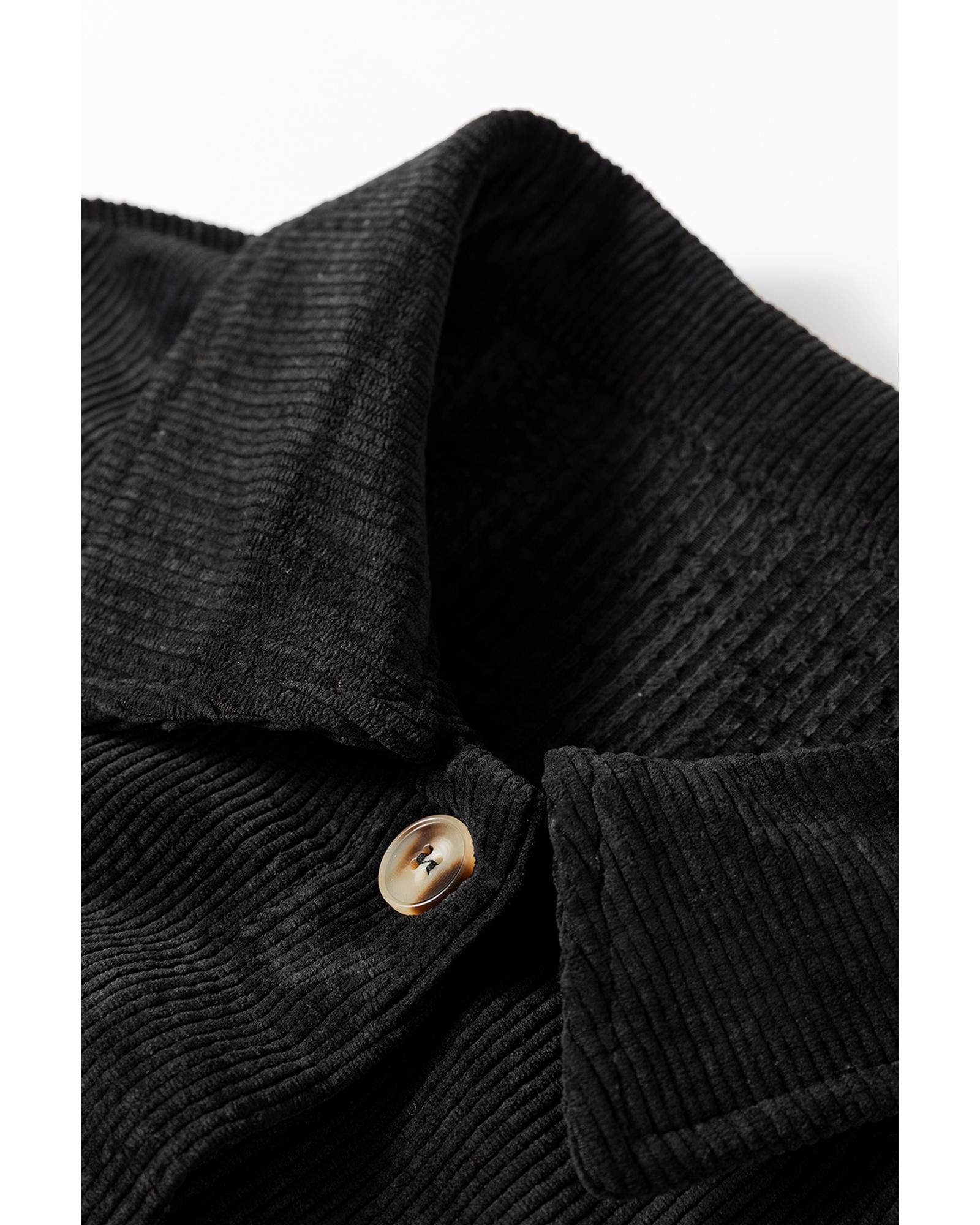 Black Corduroy Flap Pocket Button Up Shacket - M