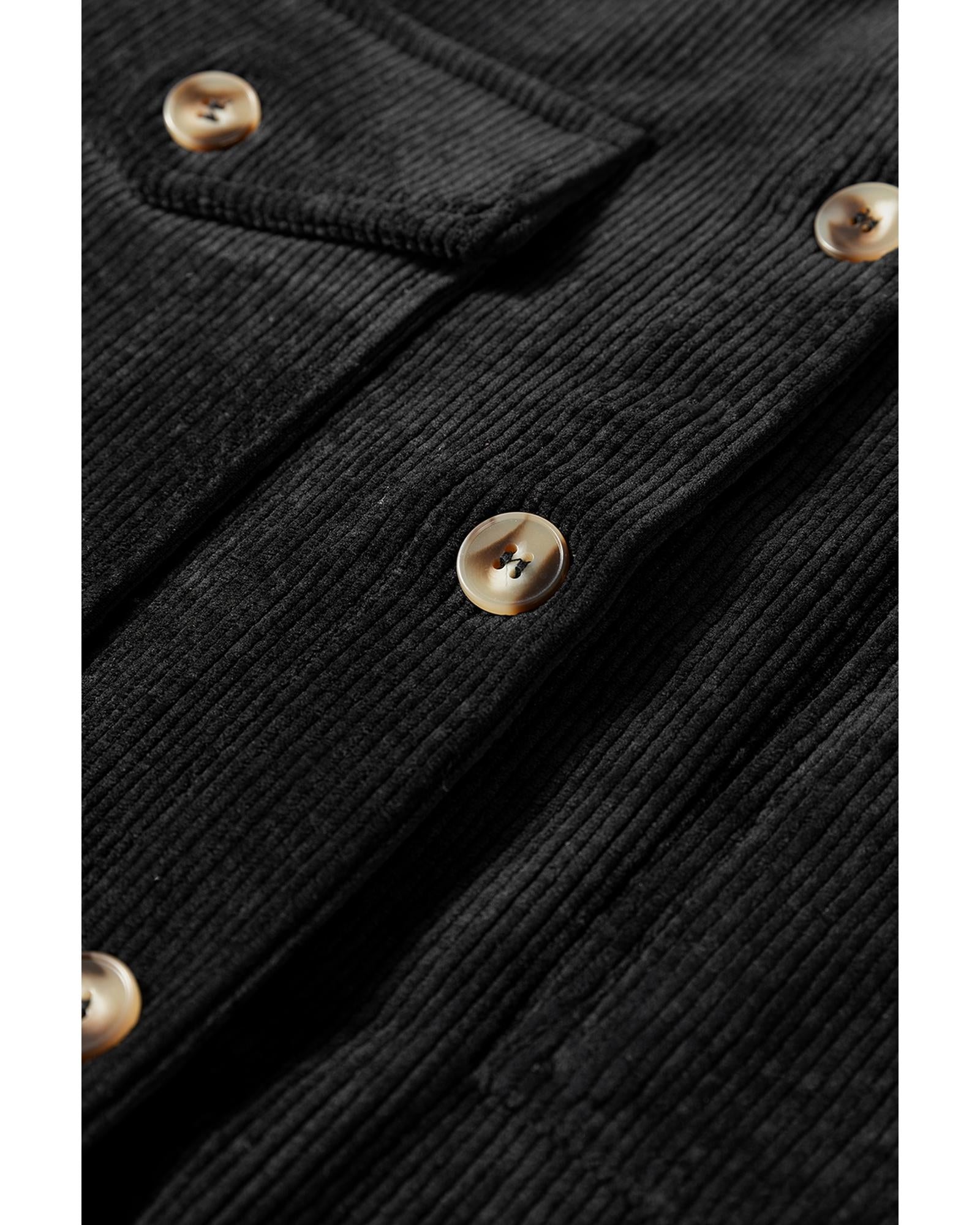 Black Corduroy Flap Pocket Button Up Shacket - M
