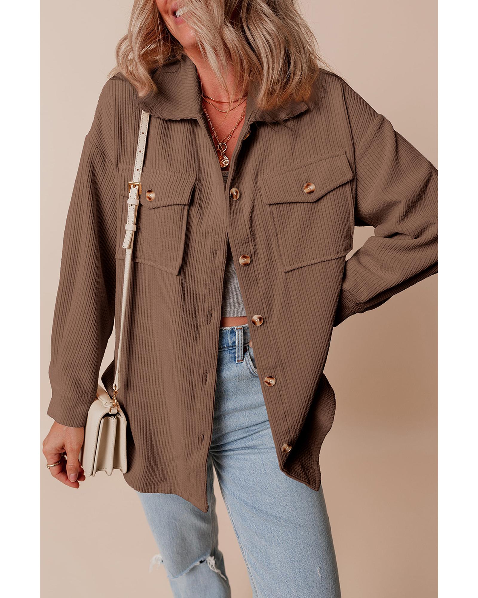 Chestnut Corduroy Flap Pocket Button Up Shacket - M