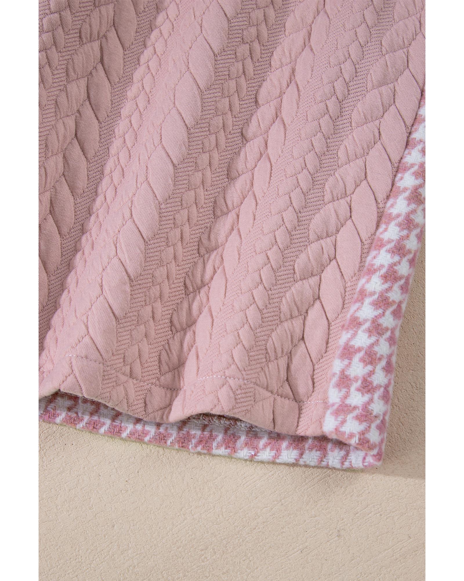 Pink Houndstooth Color Contrast Textured Patchwork Loose Shacket - L