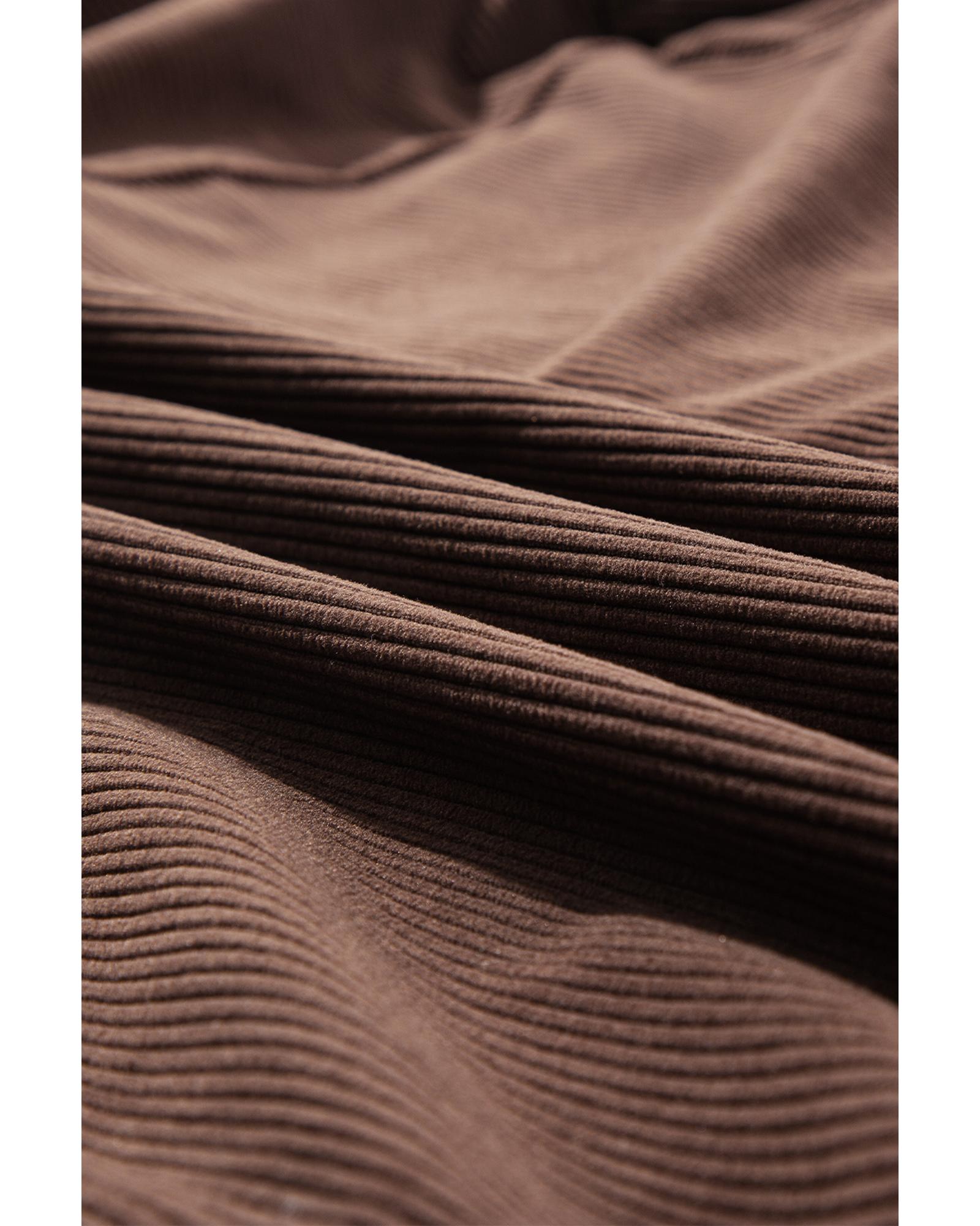 Coffee Hooded Drawstring Pockets Corduroy Shacket - L