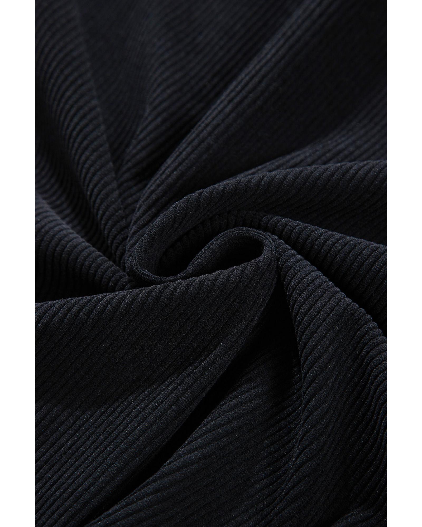 Black Hooded Drawstring Pockets Corduroy Shacket - 2XL