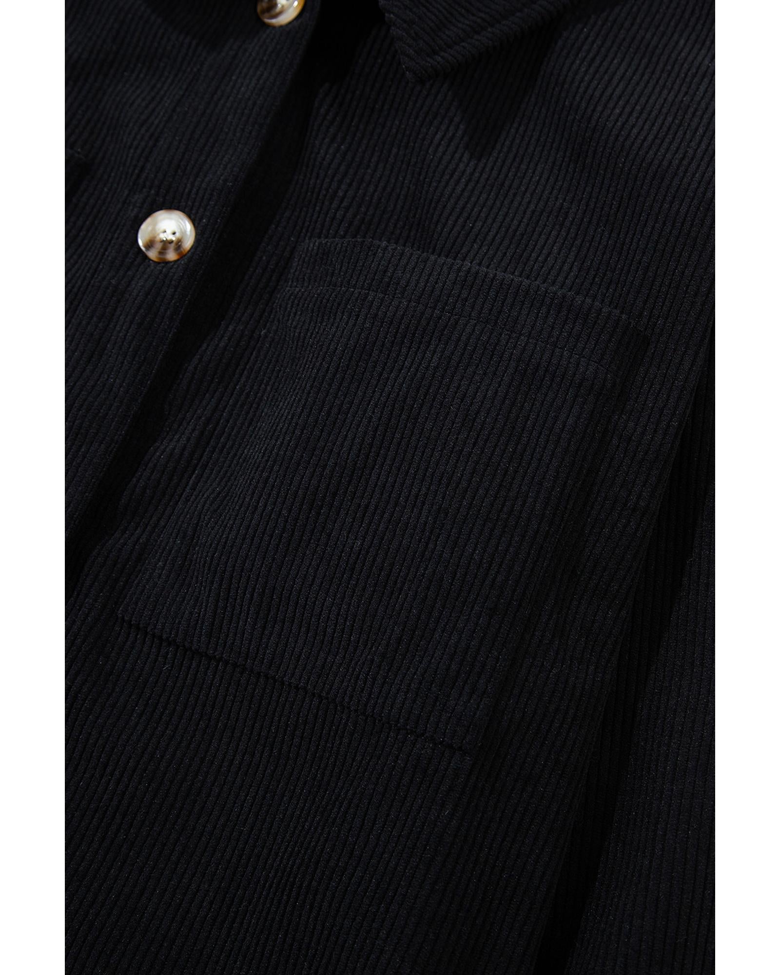 Black Hooded Drawstring Pockets Corduroy Shacket - 2XL