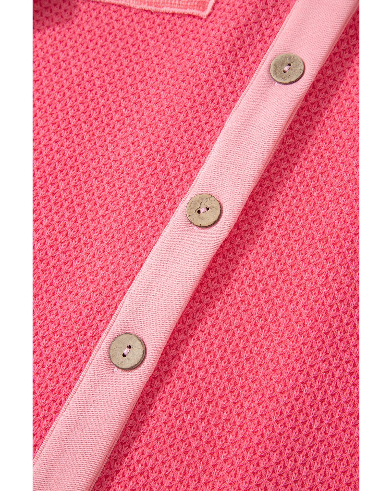 Peach Blossom Two Tone Contrast Waffle Knit Buttoned Loose Shacket - S