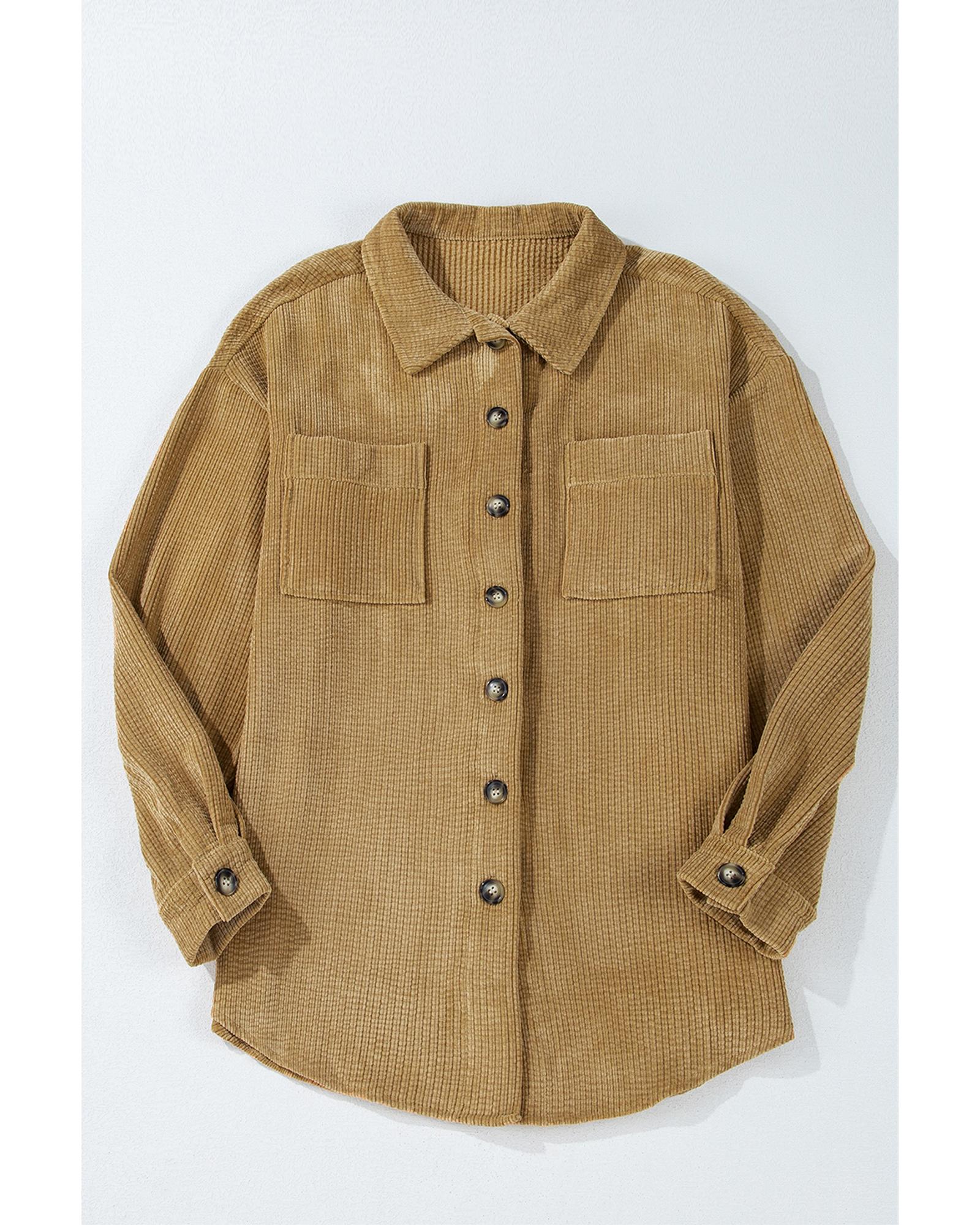 Light French Beige Patched Pocket Button Up Corduroy Shacket - 2XL