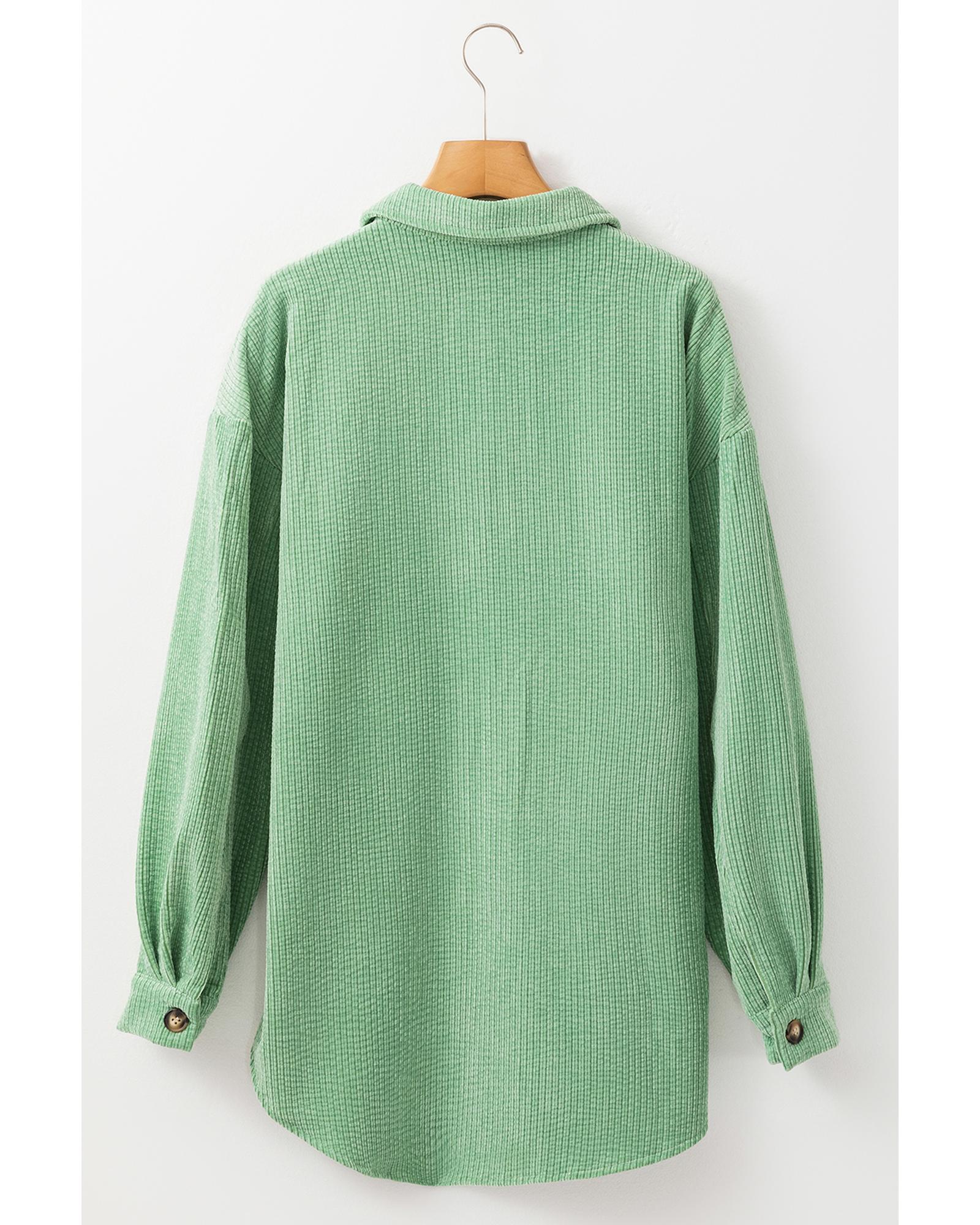 Mist Green Patched Pocket Button Up Corduroy Shacket - M