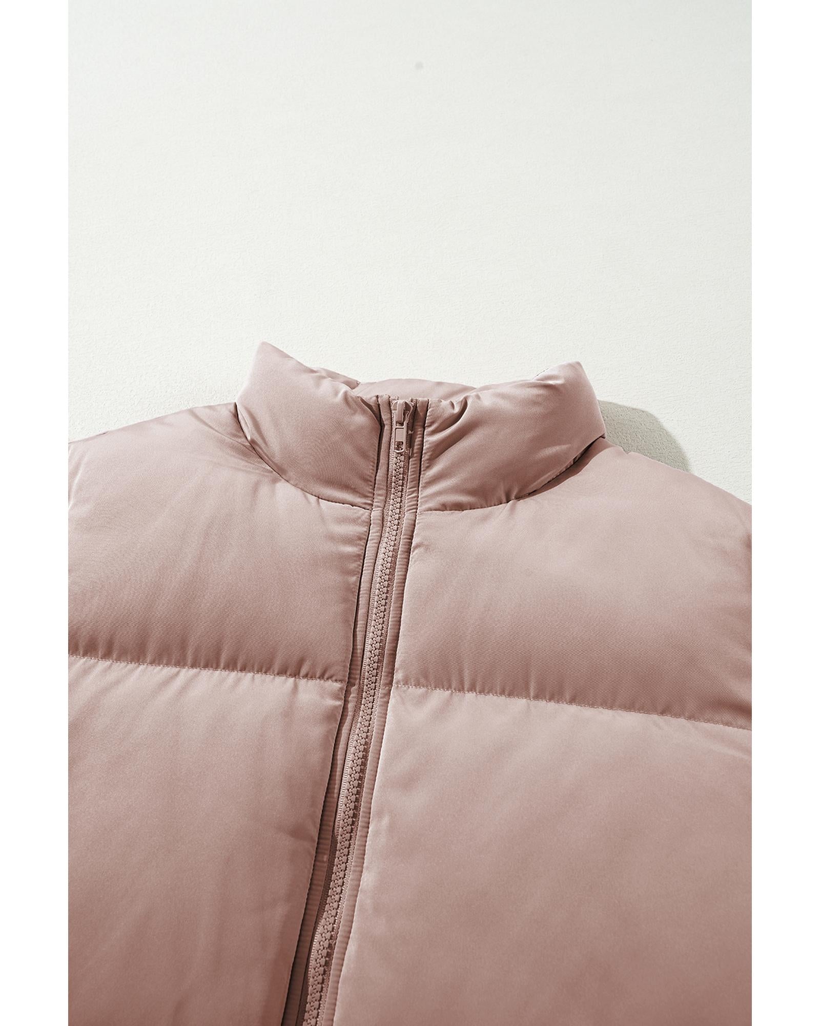 Apricot Pink Full Zipper Quilted Puffer Jacket - L