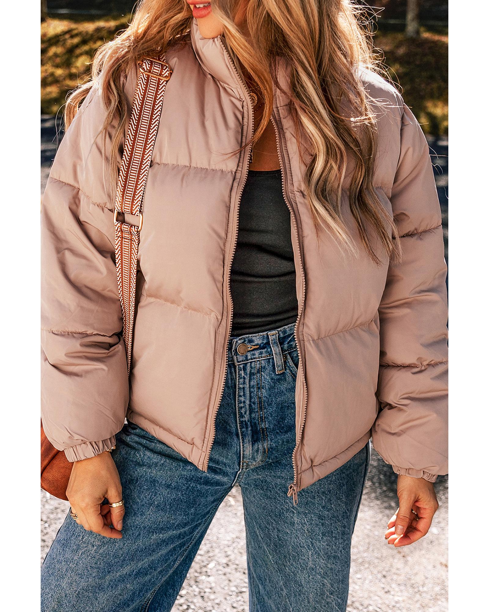 Apricot Pink Full Zipper Quilted Puffer Jacket - L