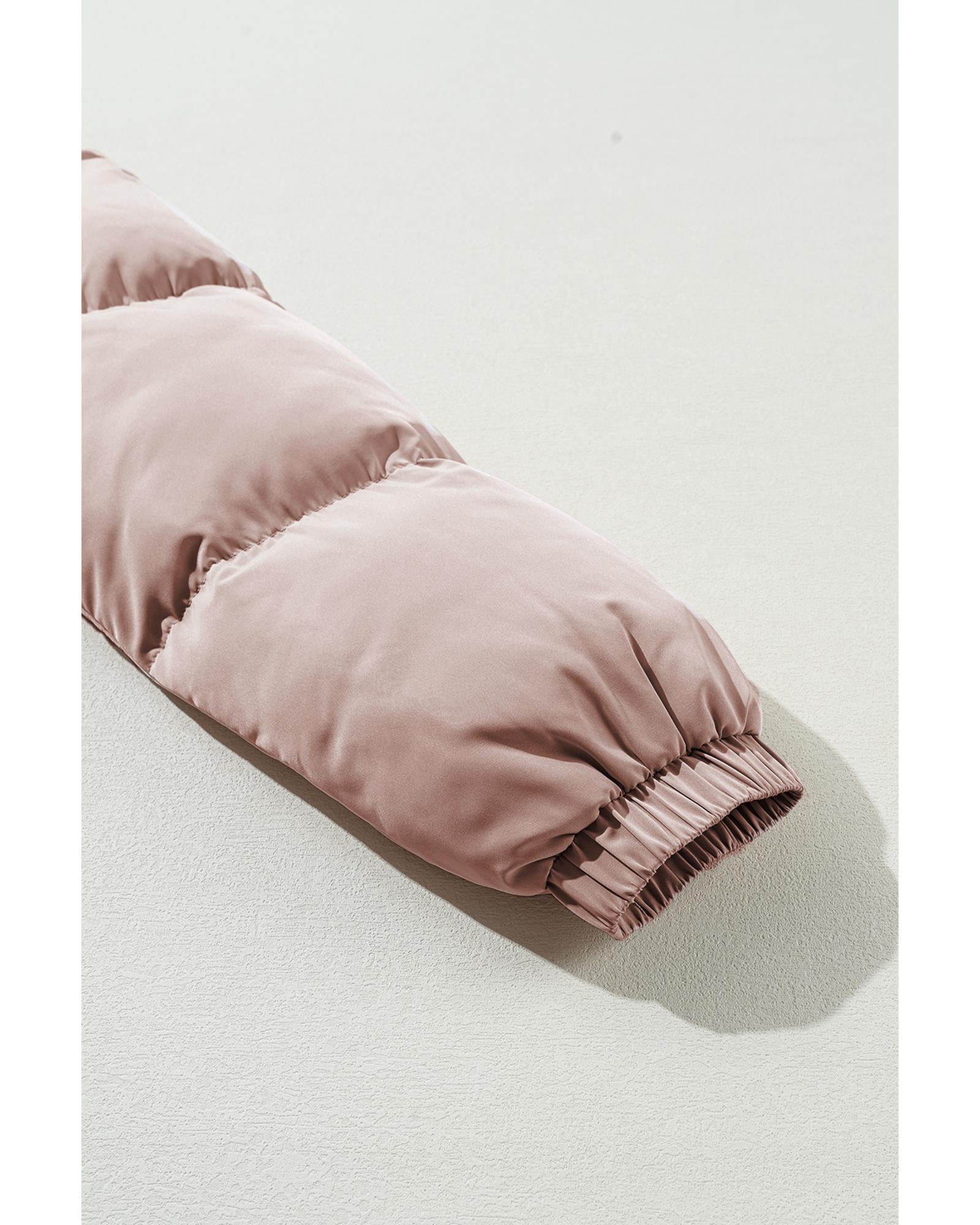 Apricot Pink Full Zipper Quilted Puffer Jacket - M