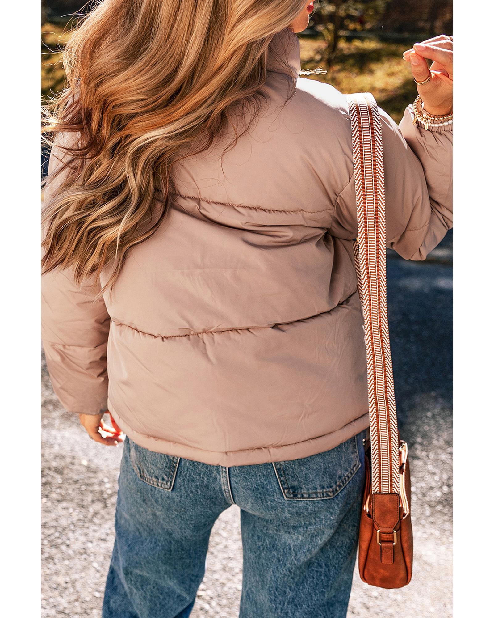 Apricot Pink Full Zipper Quilted Puffer Jacket - M