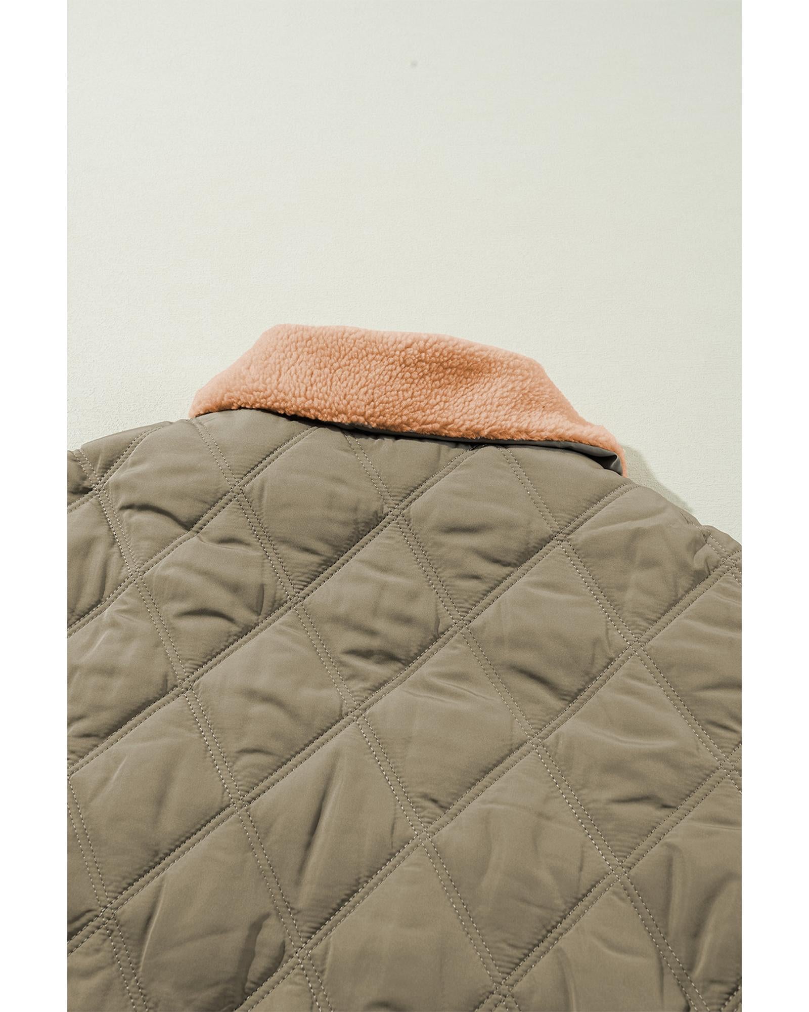 Jungle Green Teddy Collar Flap Pockets Quilted Puffer Jacket - S