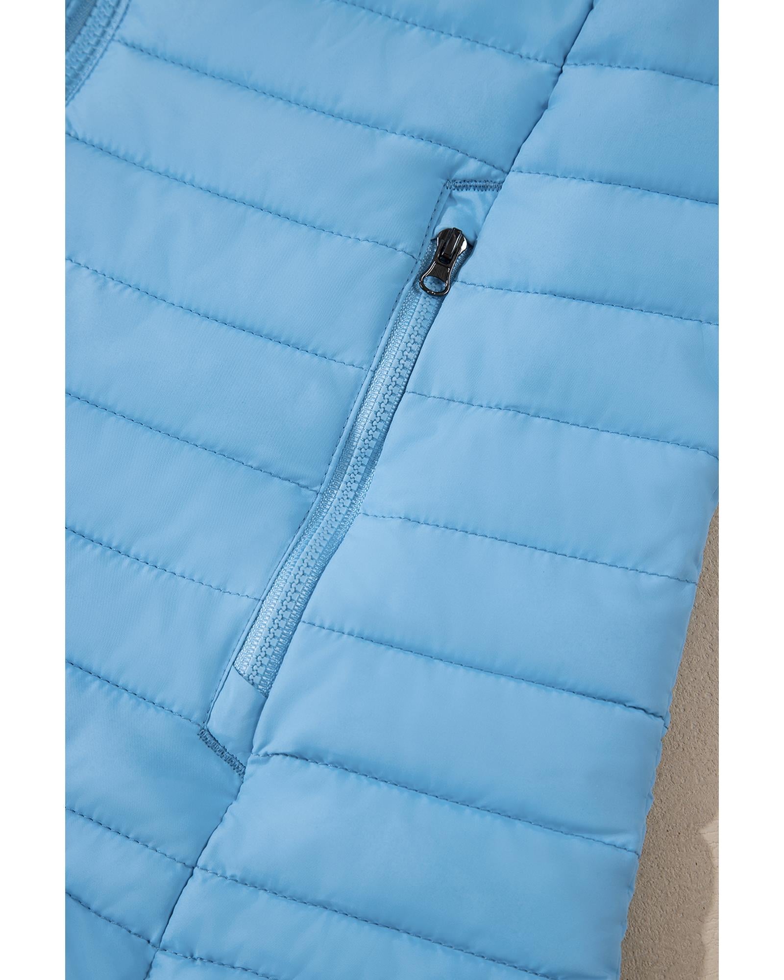 Myosotis Solid Color Quilted Zip-up Puffer Jacket - 2XL