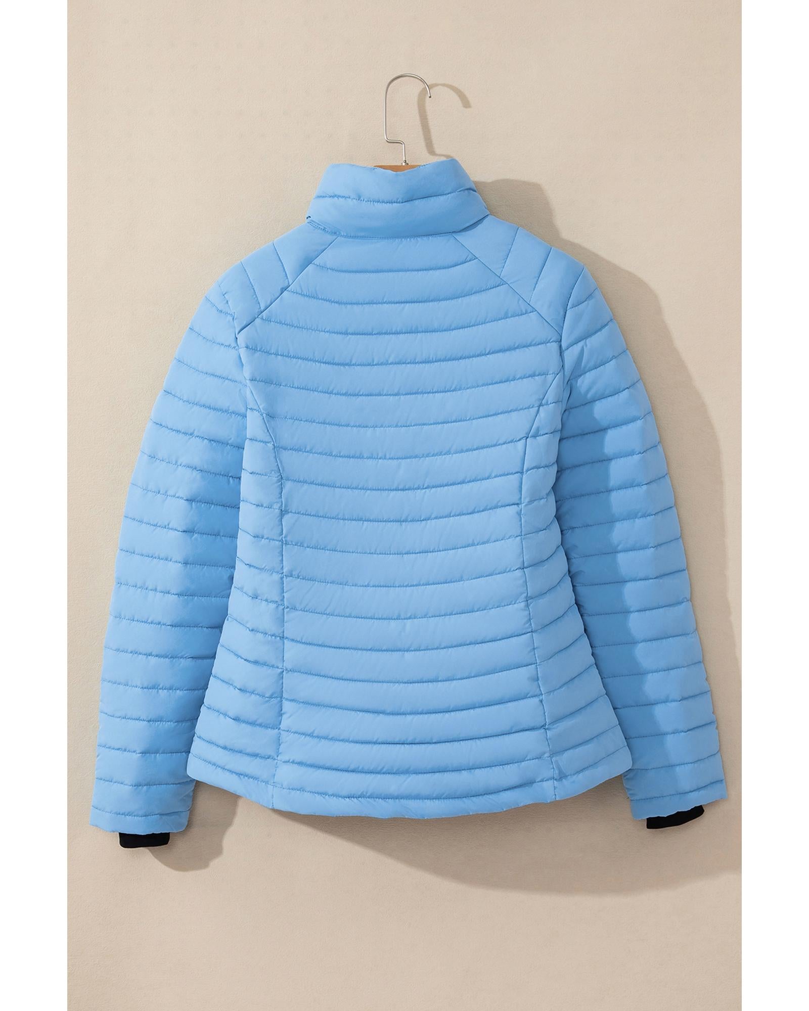 Myosotis Solid Color Quilted Zip-up Puffer Jacket - L