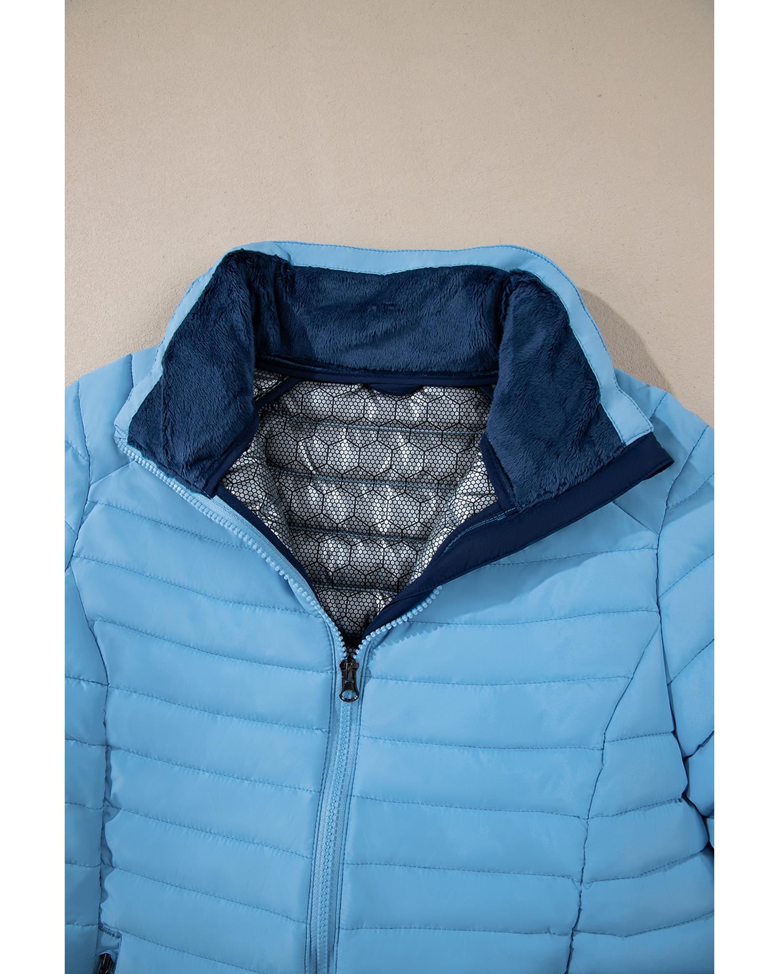Myosotis Solid Color Quilted Zip-up Puffer Jacket - M