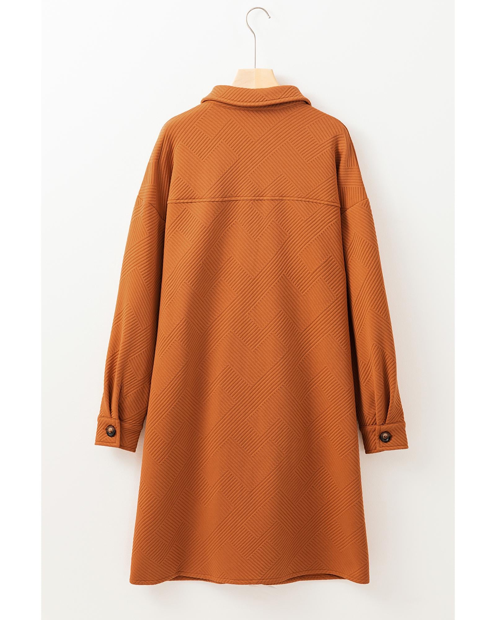 Gold Flame Textured Collared Drop Shoulder Buttoned Front Duster Coat - S