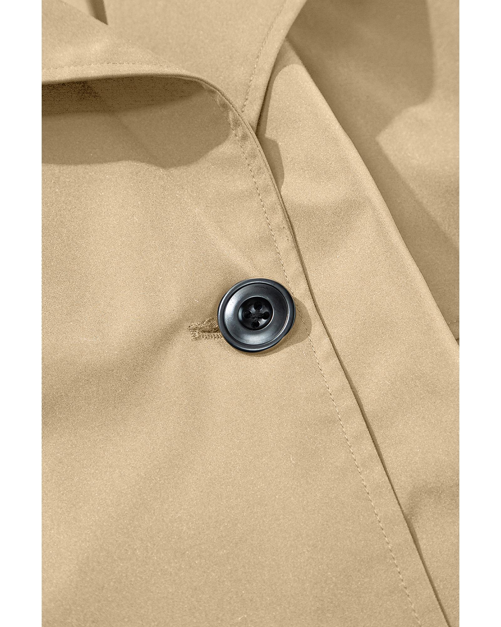 Pale Khaki Solid Color Lapel Collar Waist Tie Wind Coat - M