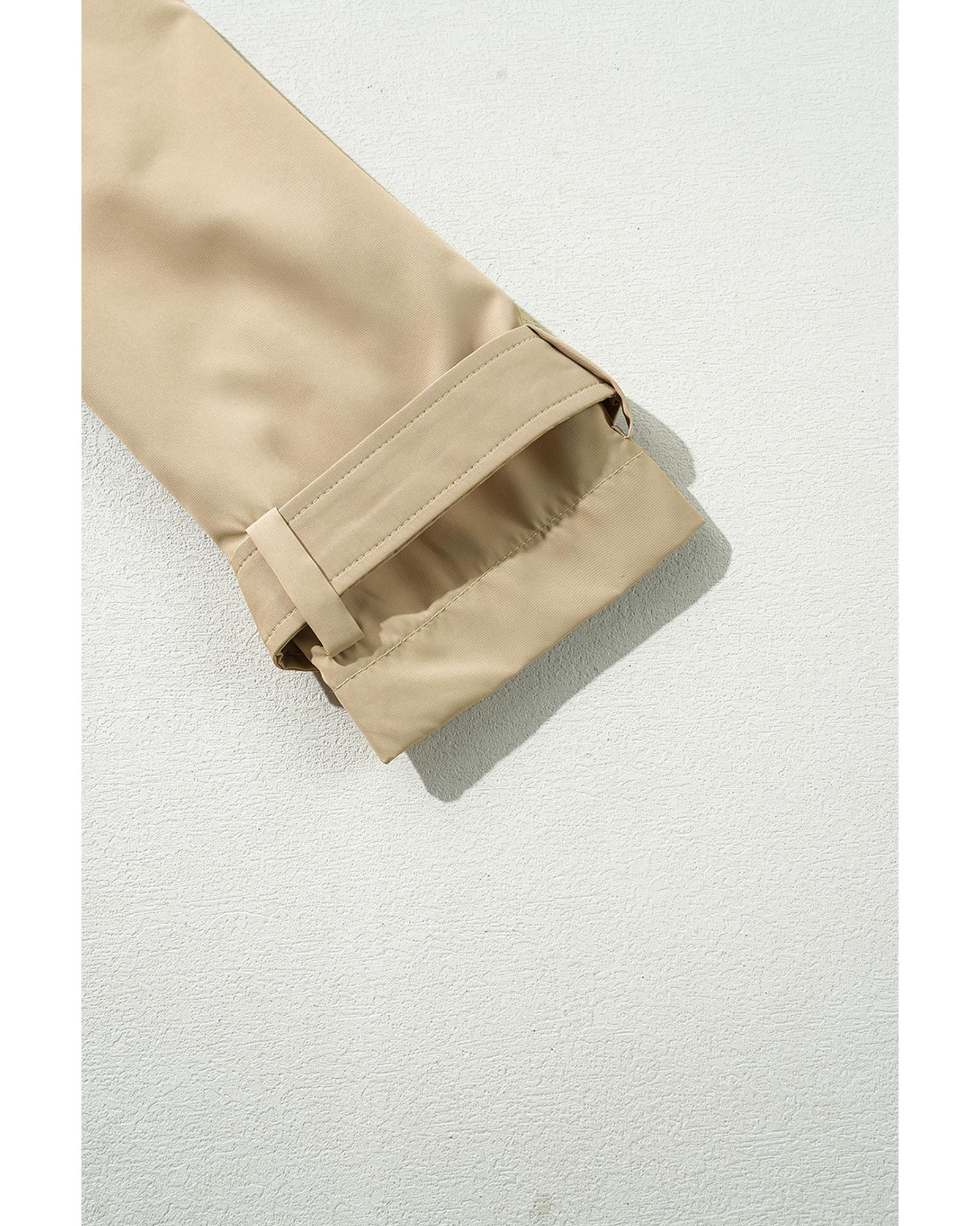 Pale Khaki Solid Color Lapel Collar Waist Tie Wind Coat - XL