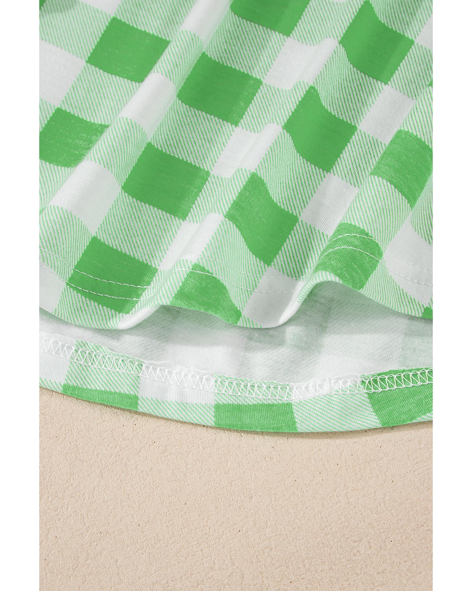 Green Plaid Print Contrast Trim Long Sleeve Plus Size Pajama Set - 2X