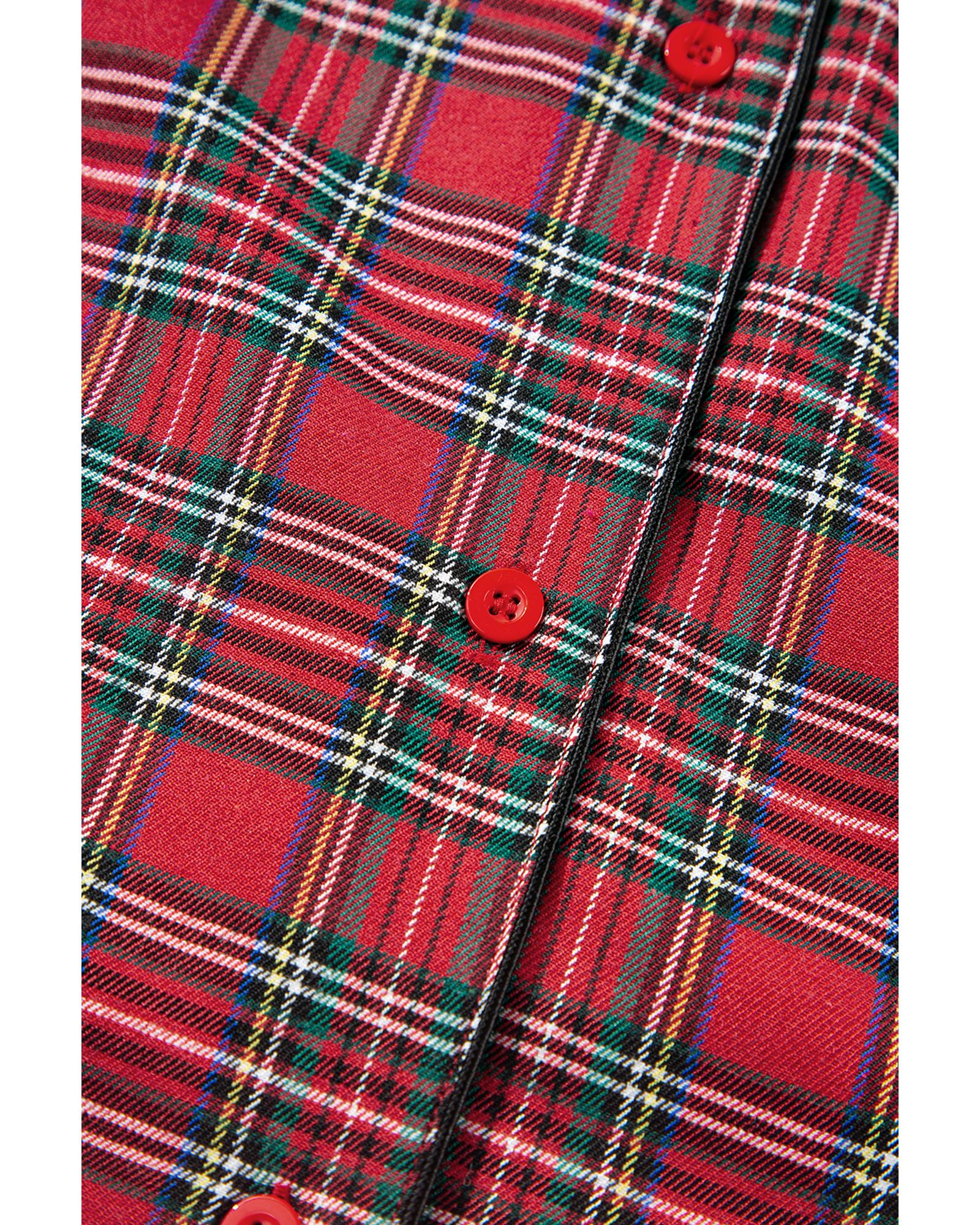 Red Plaid Printed Shirt and Pants Plus Size Lounge Set - 1X
