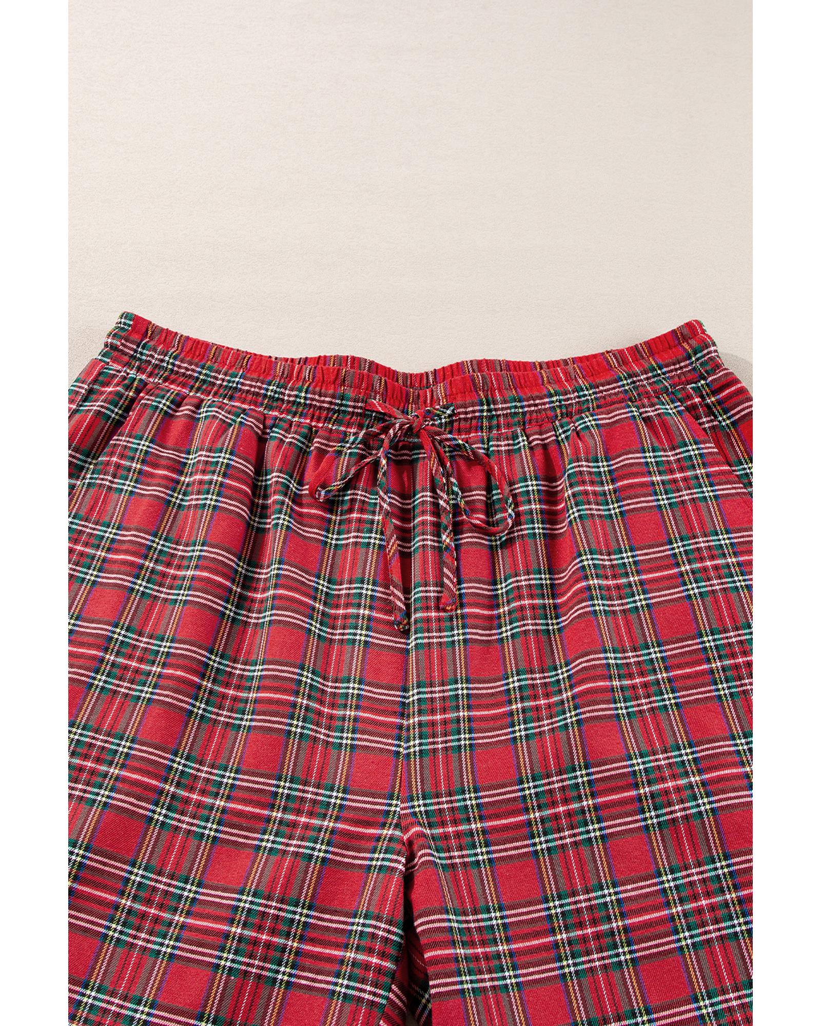 Red Plaid Printed Shirt and Pants Plus Size Lounge Set - 4X