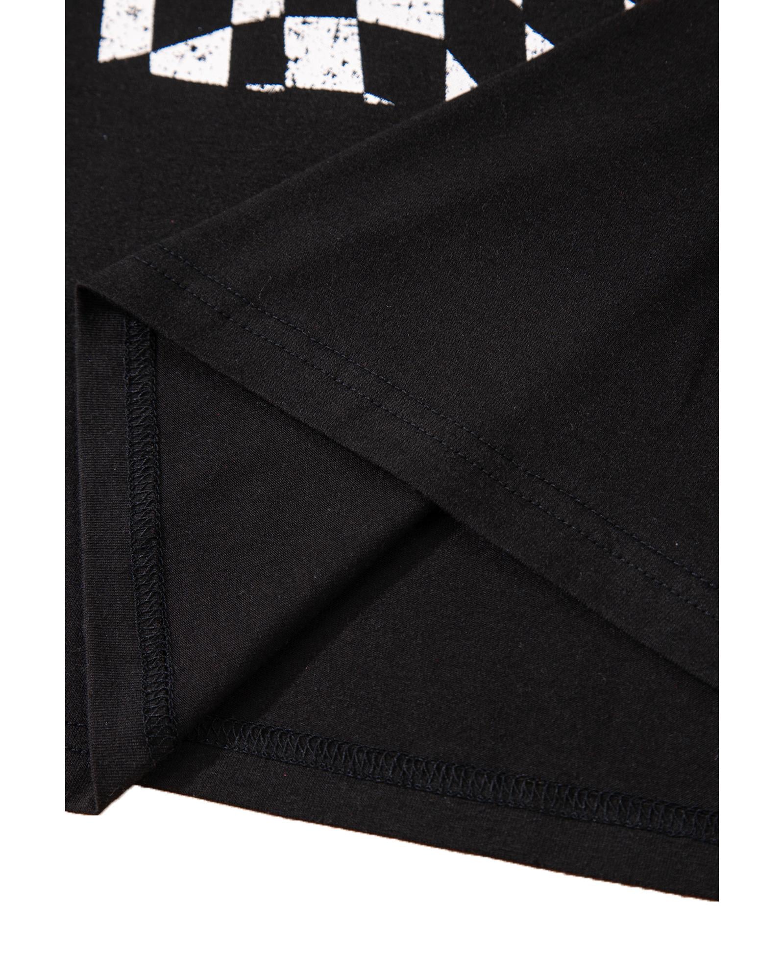 Black Checkerd DESERT DREAMS Printed Ripped Plus Size Tee - 1X