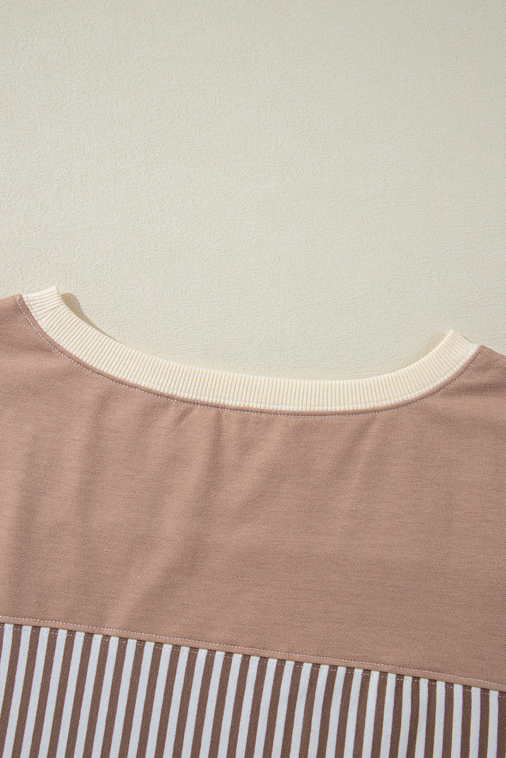 Khaki Stripe Patchwork Bracelet Sleeve Plus Size T Shirt - 2X