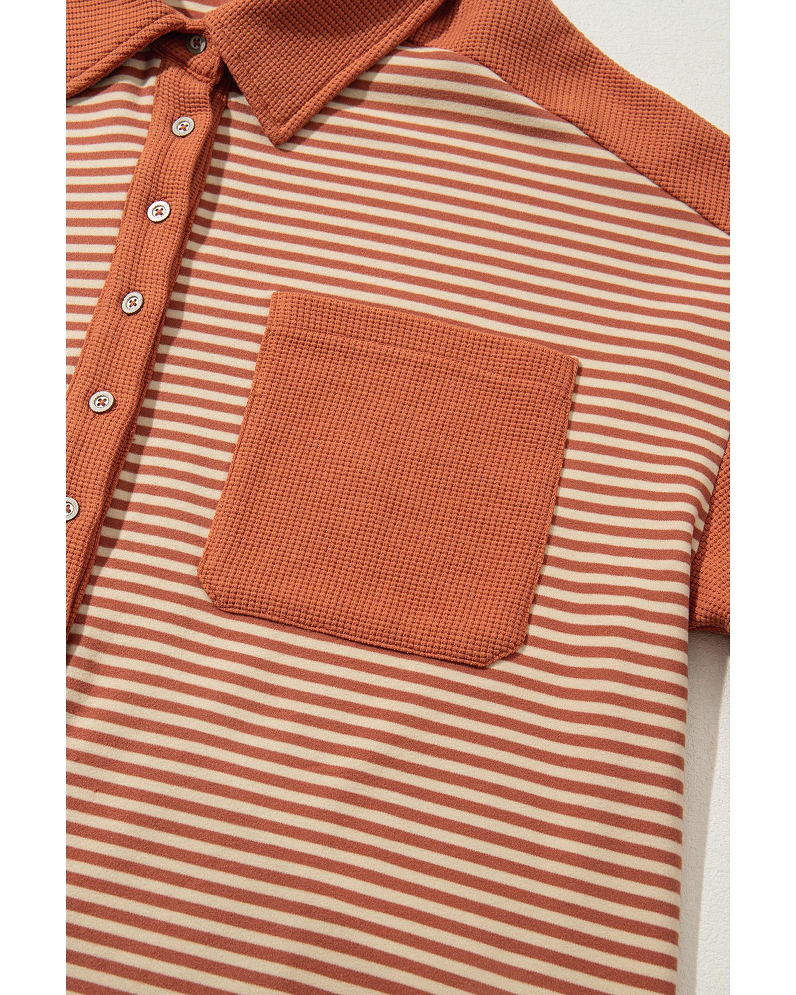 Red Stripe Textured Patched Drop Shoulder Buttoned Plus Size Sweatshirt - 4X