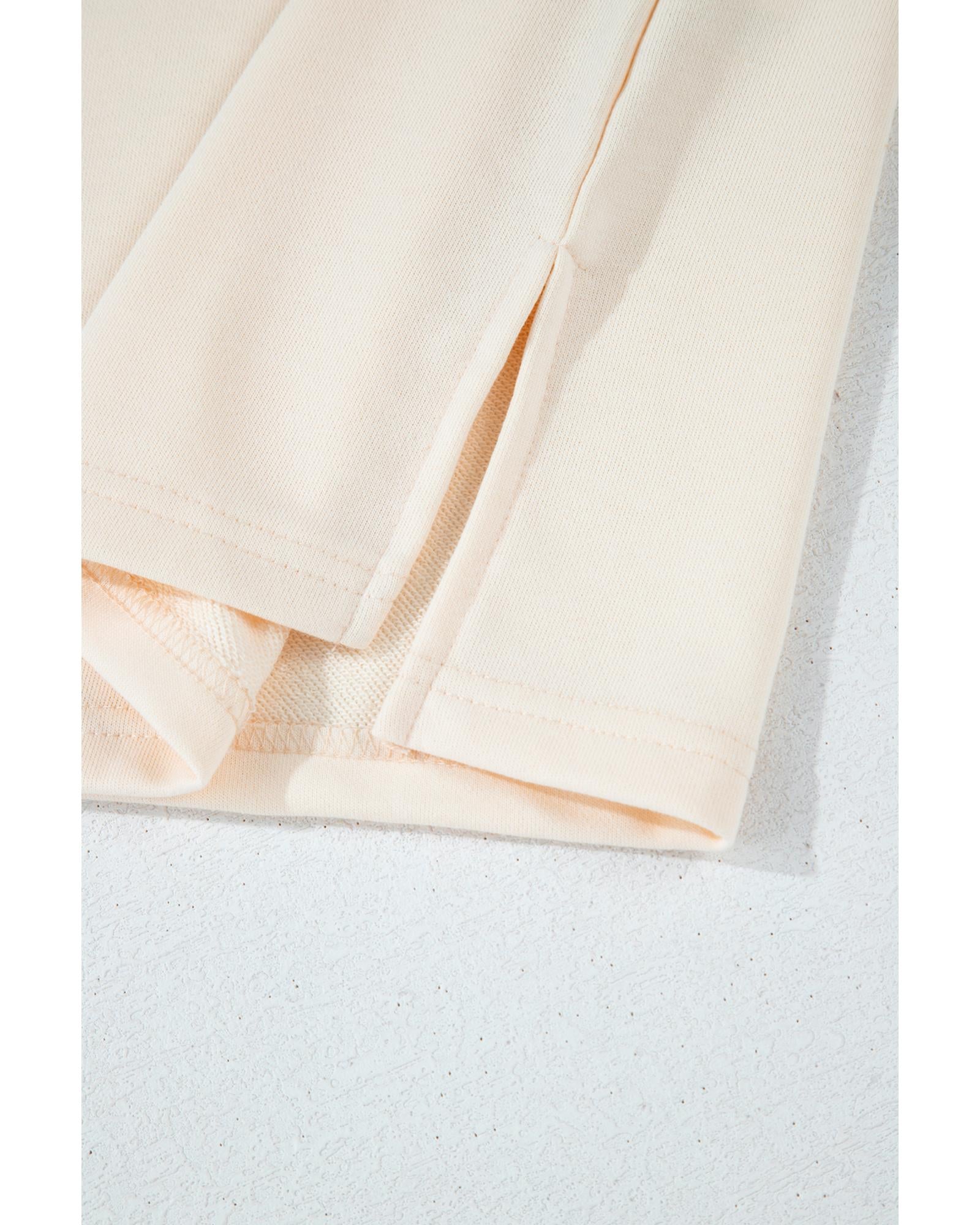 Beige Plus Size Printed Patchwork Sleeve Split Sweatshirt - 3X