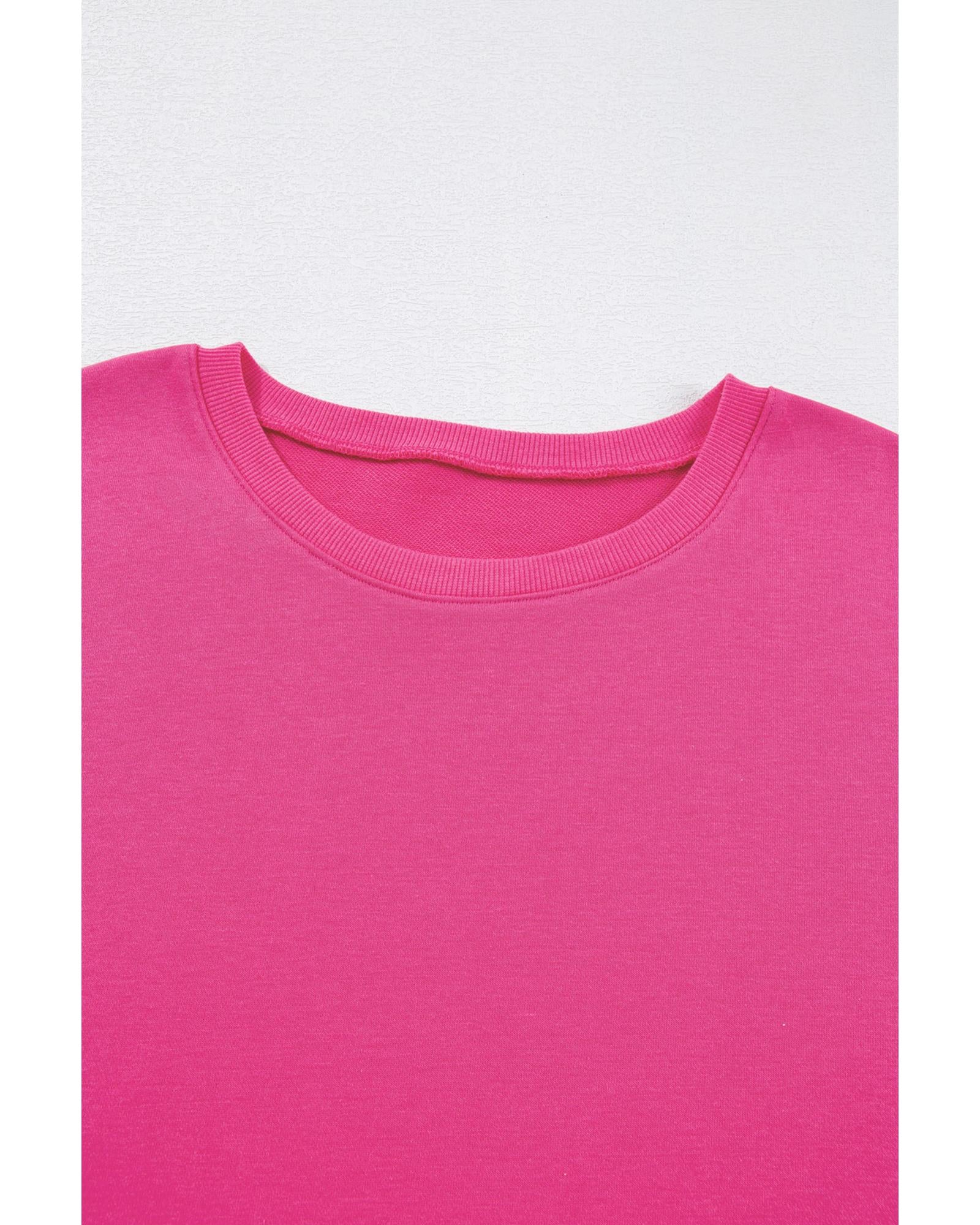 Rose Red Plus Size Printed Patchwork Sleeve Split Sweatshirt - 4X