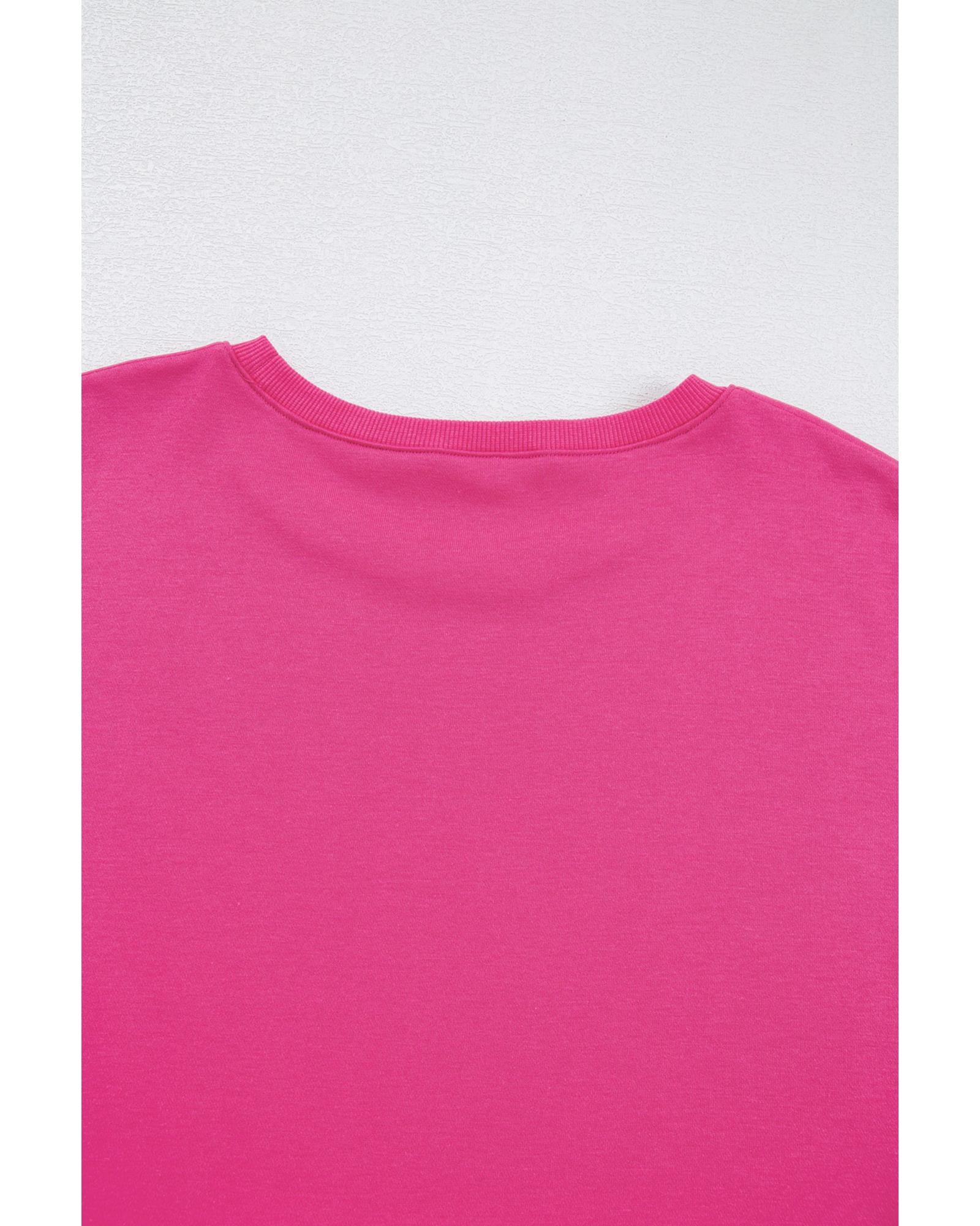 Rose Red Plus Size Printed Patchwork Sleeve Split Sweatshirt - 4X