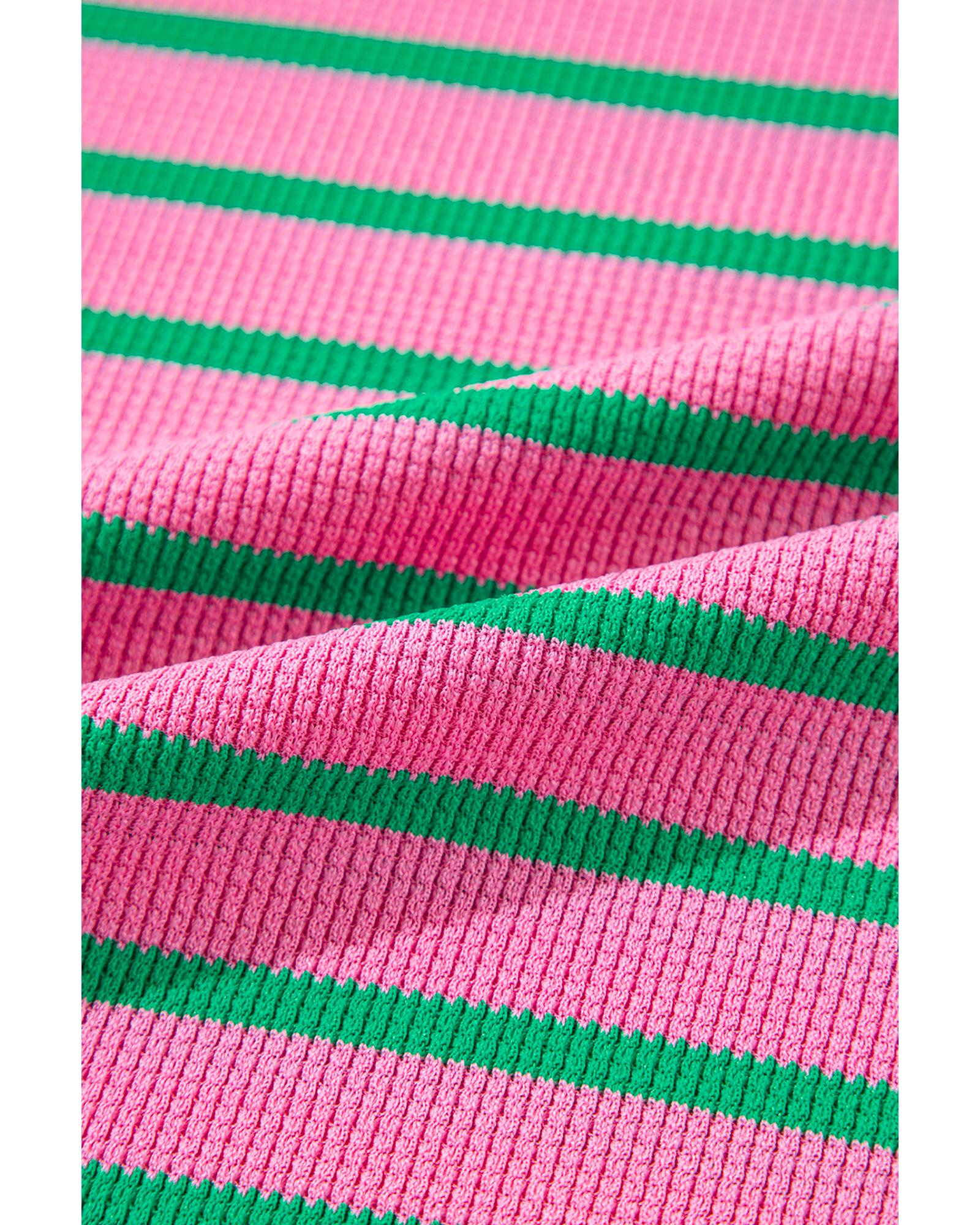 Pink Stripe Waffle Knit Crew Neck Plus Size Sweatshirt - 1X