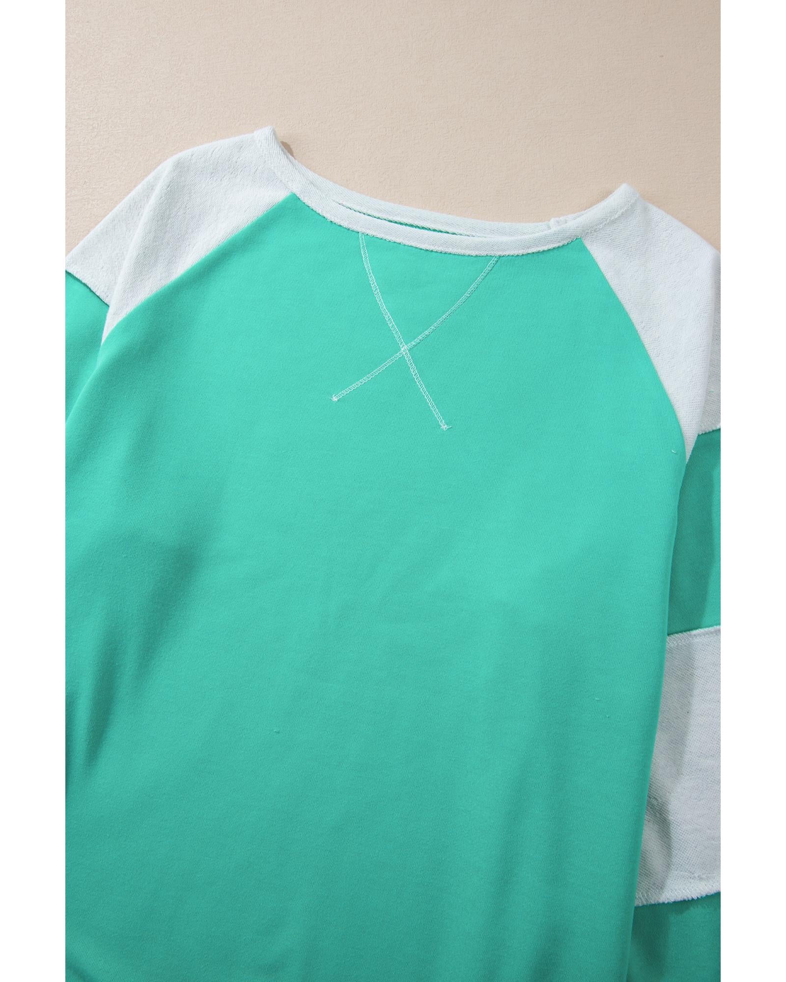 Aruba Blue Colorblock Patchwork Cross Seam Plus Sweatshirt - 1X