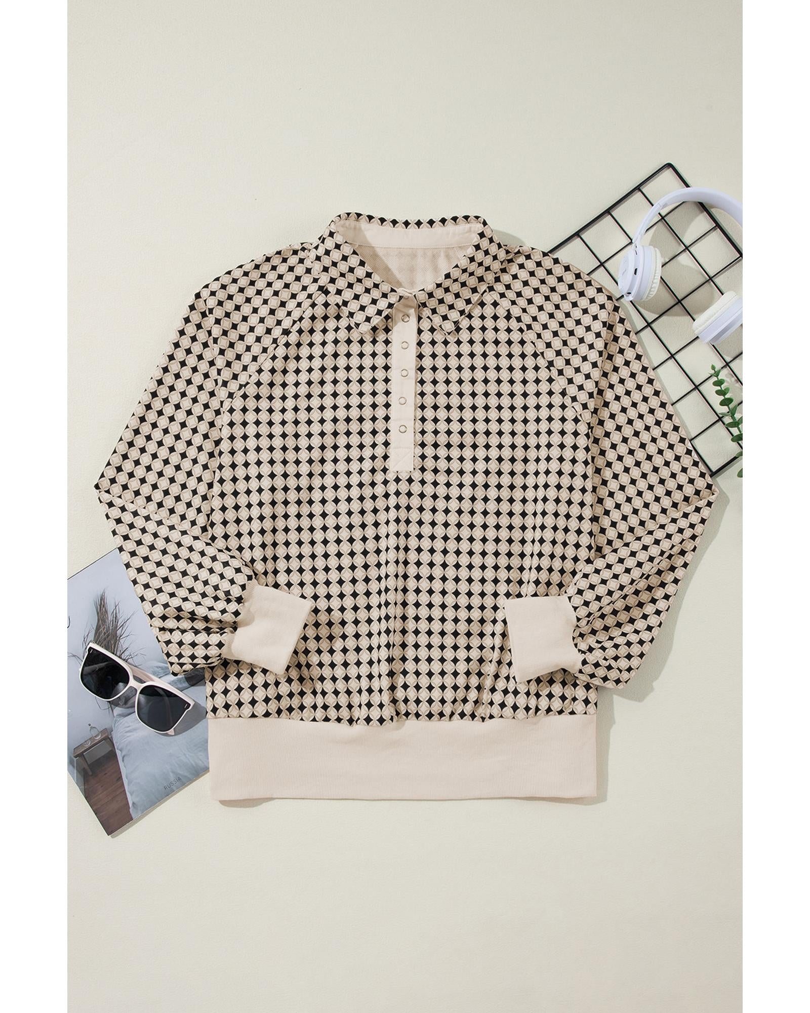 Black Plus Size Two Tone Contrast Collared Pullover Sweatshirt - 3X