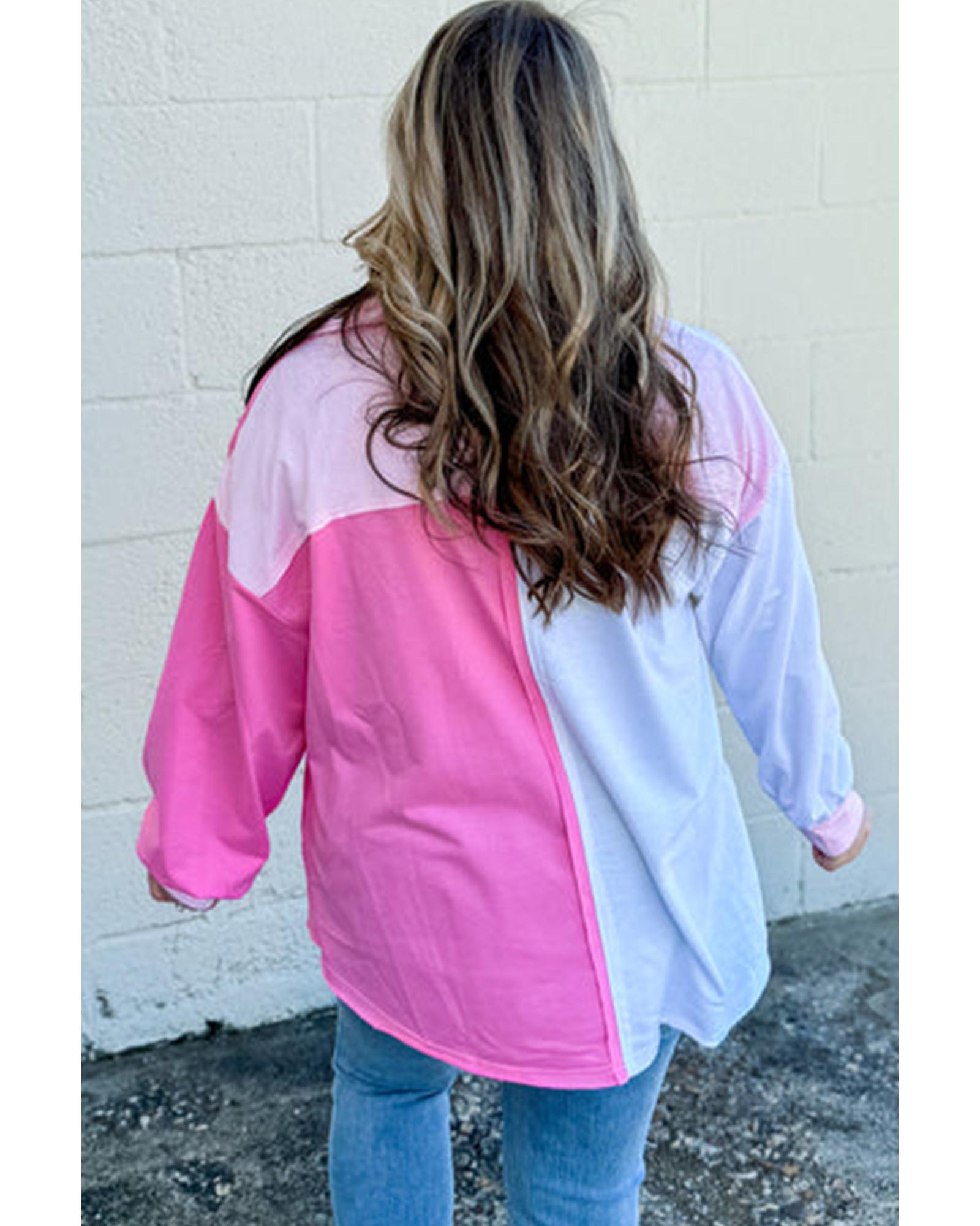 Bonbon Color Block Chest Pockets Half Button Plus Size Sweatshirt - 3X