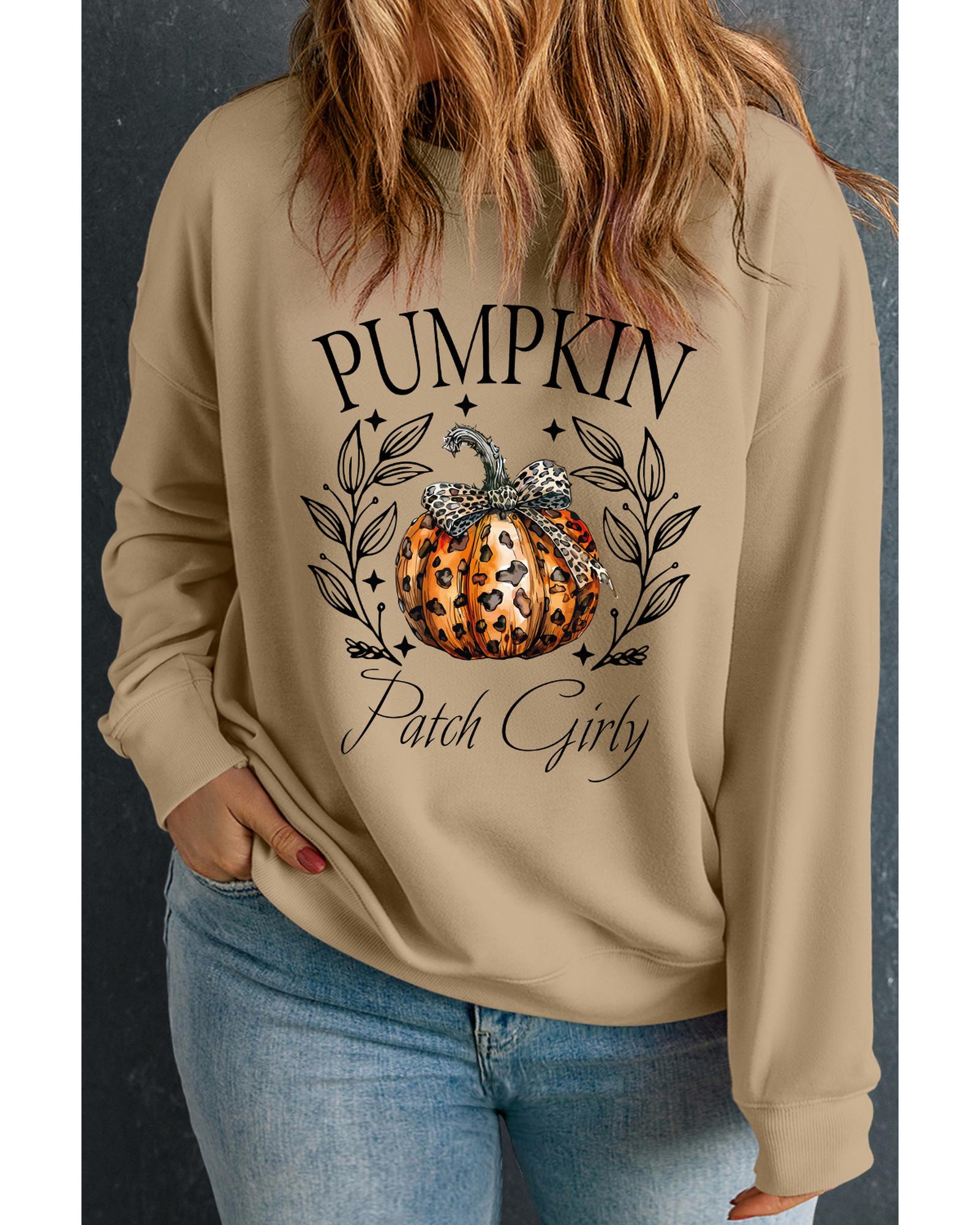 Apricot Halloween Leopard Pumpkin Print Plus Size Sweatshirt - 1X