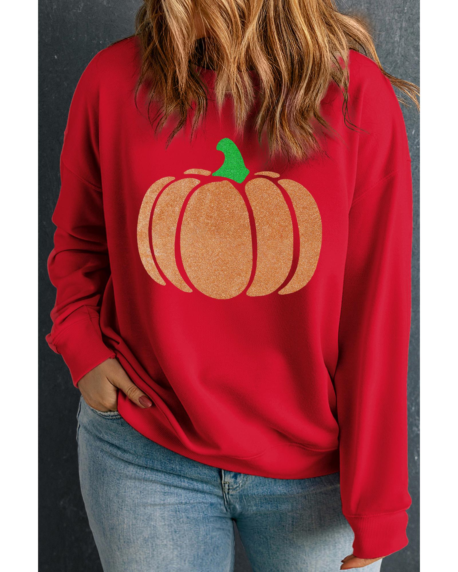 Racing Red Halloween Glitter Pumpkin Pattern Plus Size Sweatshirt - 3X