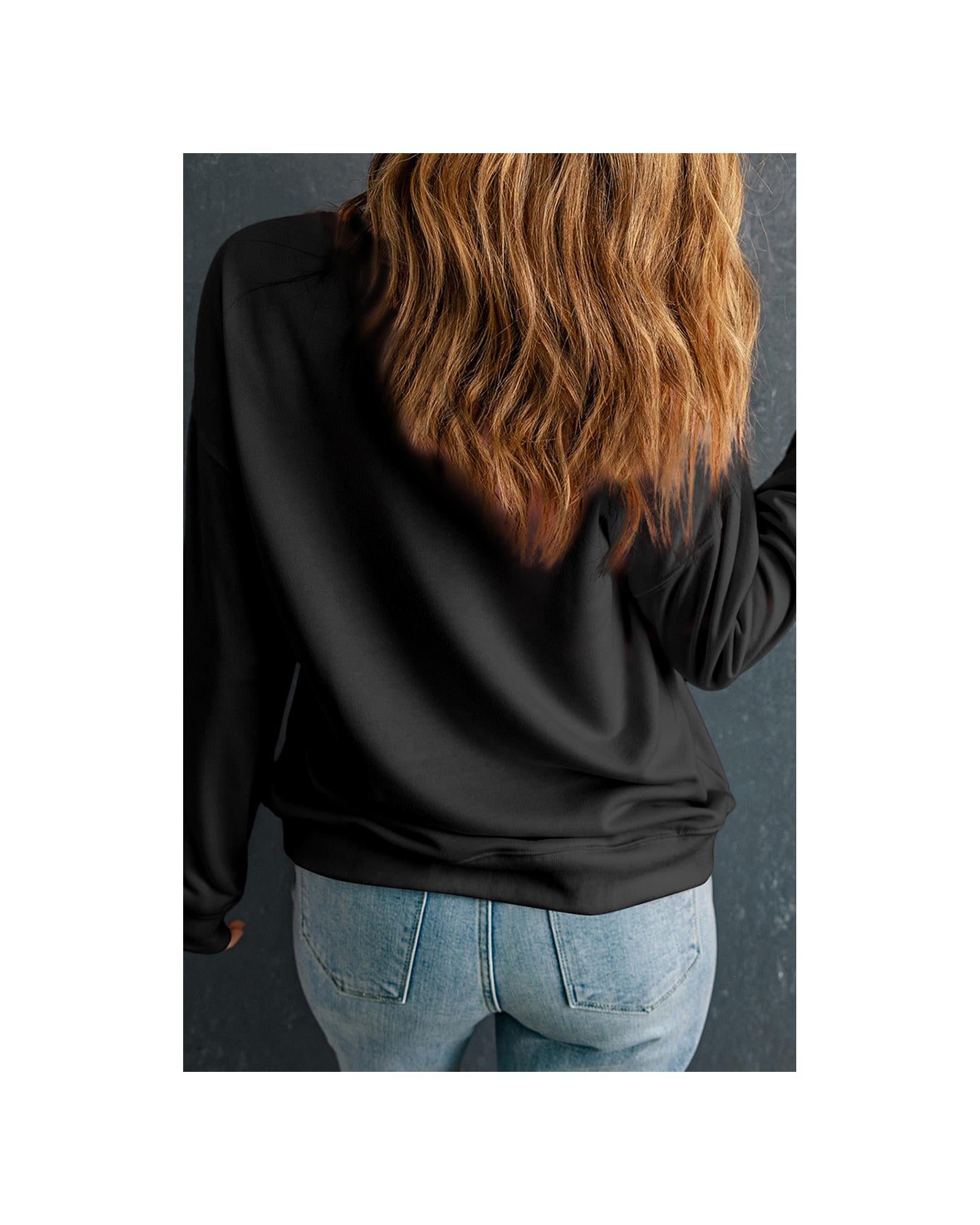Black Sequin Pumpkin Face Graphic Plus Size Halloween Sweatshirt - 2X