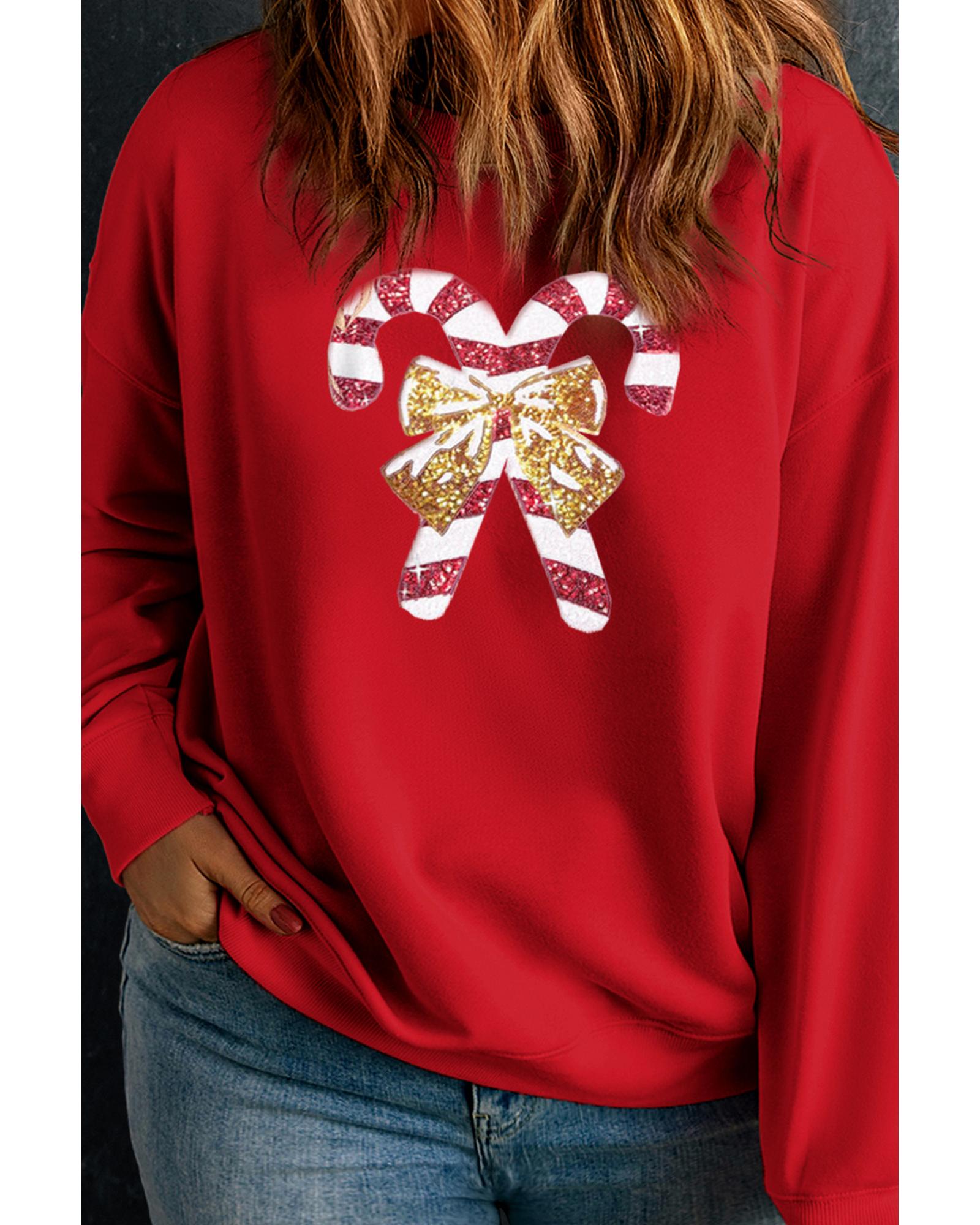 Racing Red Christmas Candy Cane Graphic Plus Size Sweatshirt - 2X